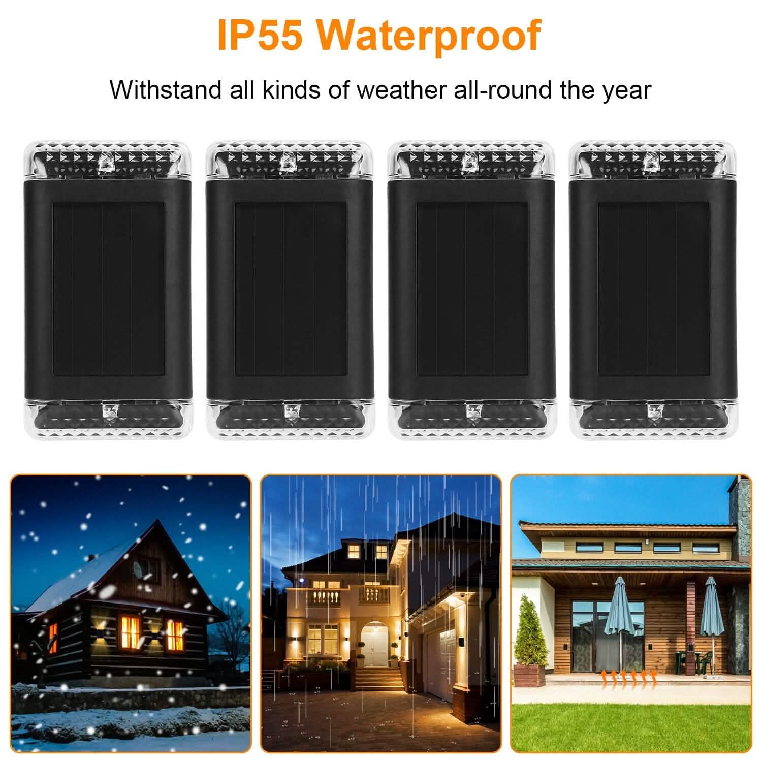 4-Pack: Solar Powered Wall Sconce Light IP55 Rechargeable Optical Sensor Lamp Outdoor Lighting - Tophatter Daily Deals