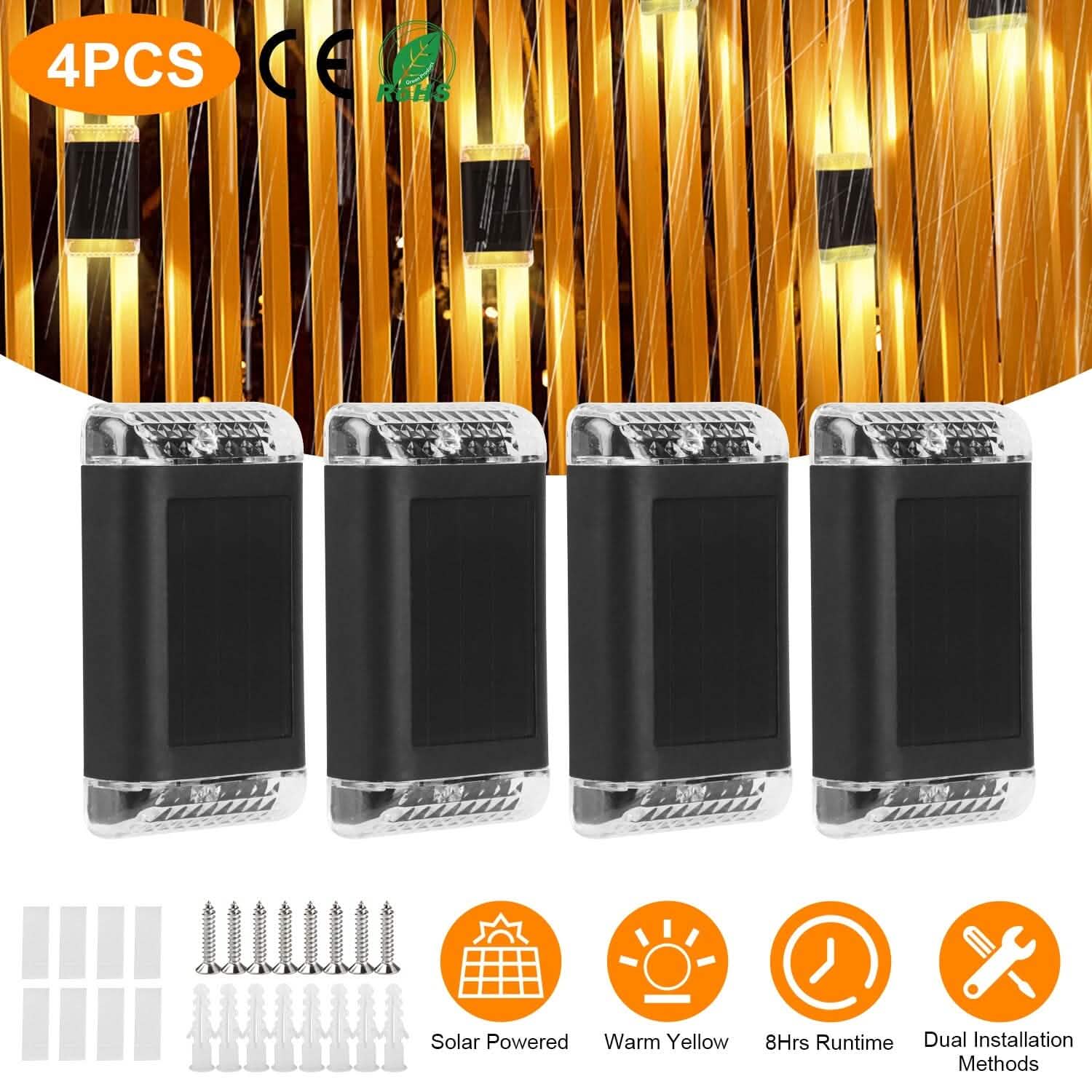 4-Pack: Solar Powered Wall Sconce Light IP55 Rechargeable Optical Sensor Lamp Outdoor Lighting - Tophatter Daily Deals