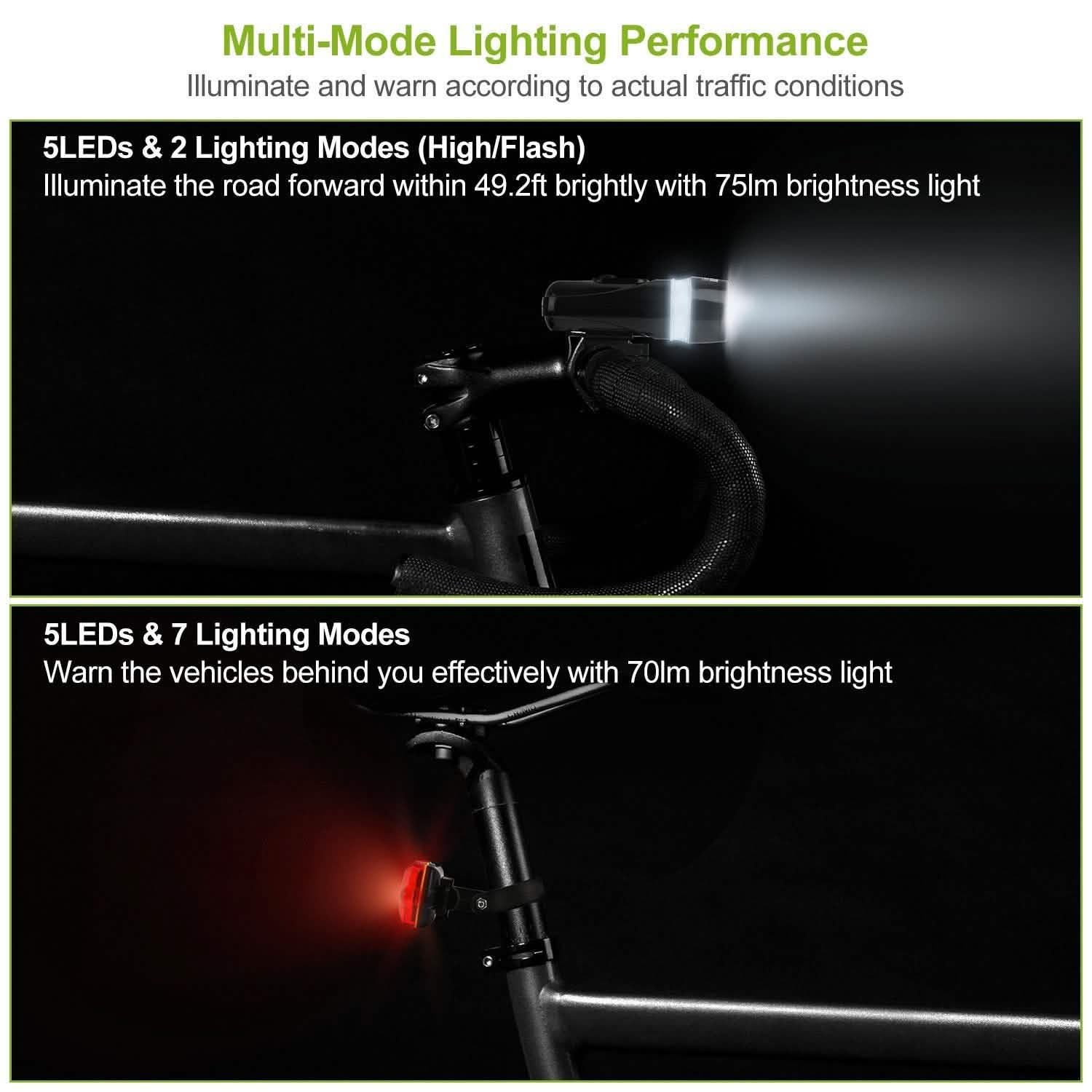 4-Pack: Universal Front Rear Bike Light Set Outdoor Recreation - Tophatter Daily Deals