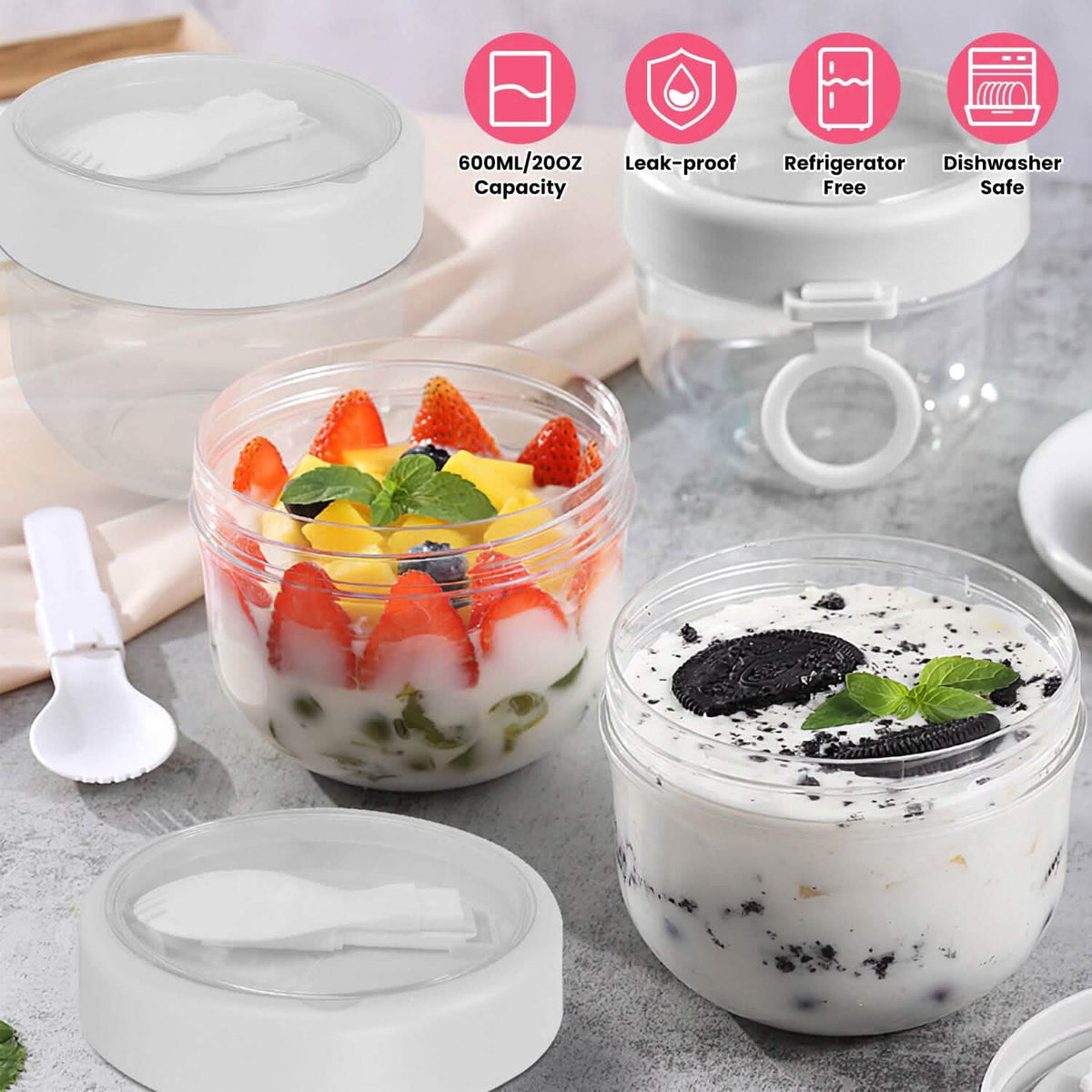 4-Piece: 20 Oz Oat Containers with Lids and Folding Spoons Kitchen Storage - Tophatter Daily Deals