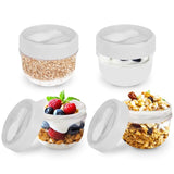 4-Piece: 20 Oz Oat Containers with Lids and Folding Spoons White Kitchen Storage - Tophatter Daily Deals