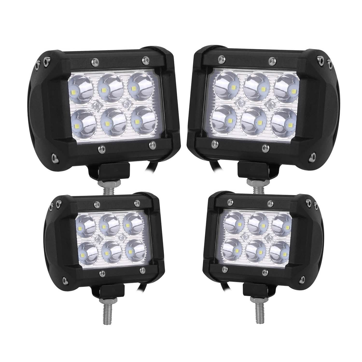4-Piece: 4” 18W Dual Row LED Spot Light Pod Automotive - Tophatter Daily Deals
