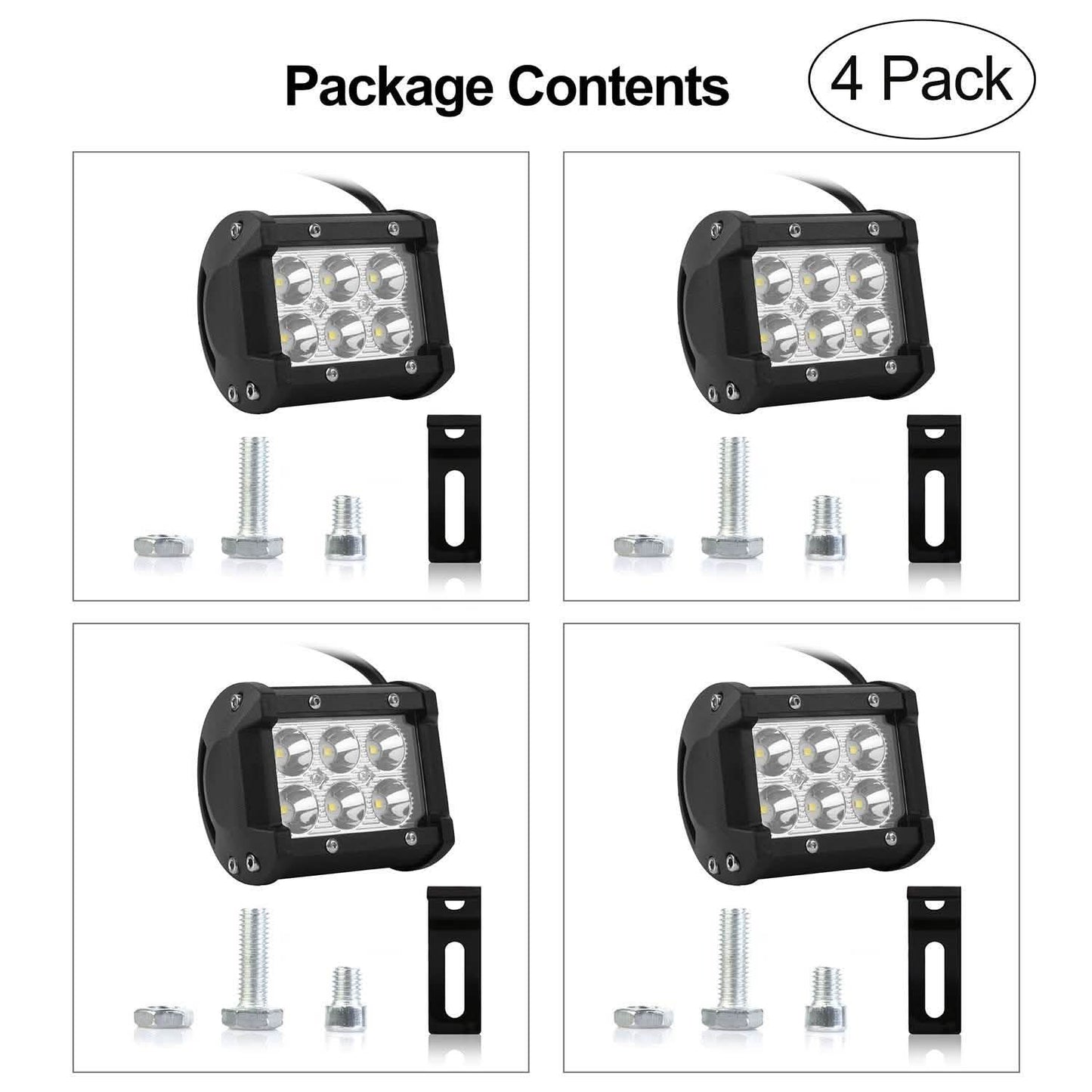4-Piece: 4” 18W Dual Row LED Spot Light Pod Automotive - Tophatter Daily Deals