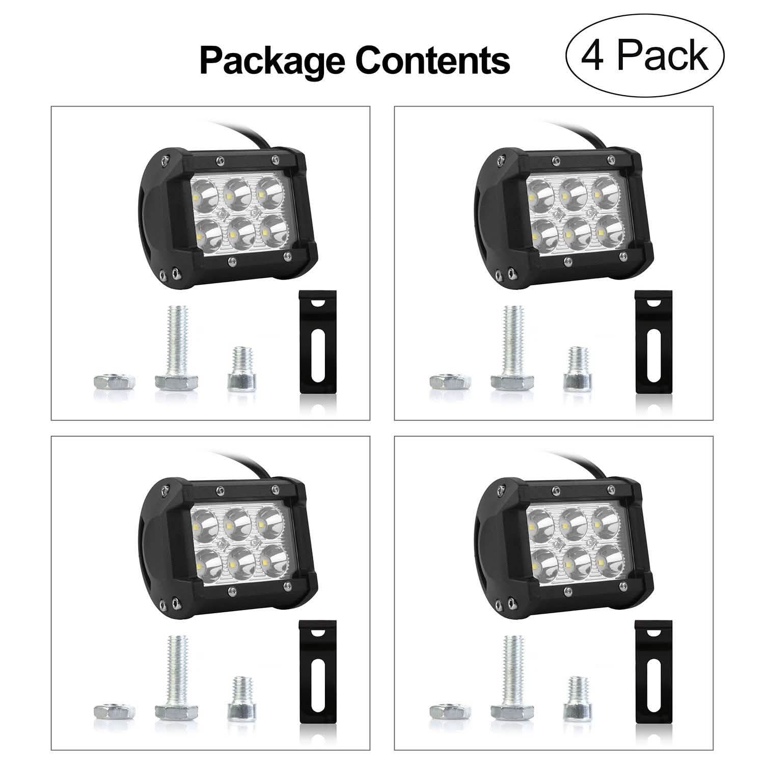 4-Piece: 4” 18W Dual Row LED Spot Light Pod Automotive - Tophatter Daily Deals