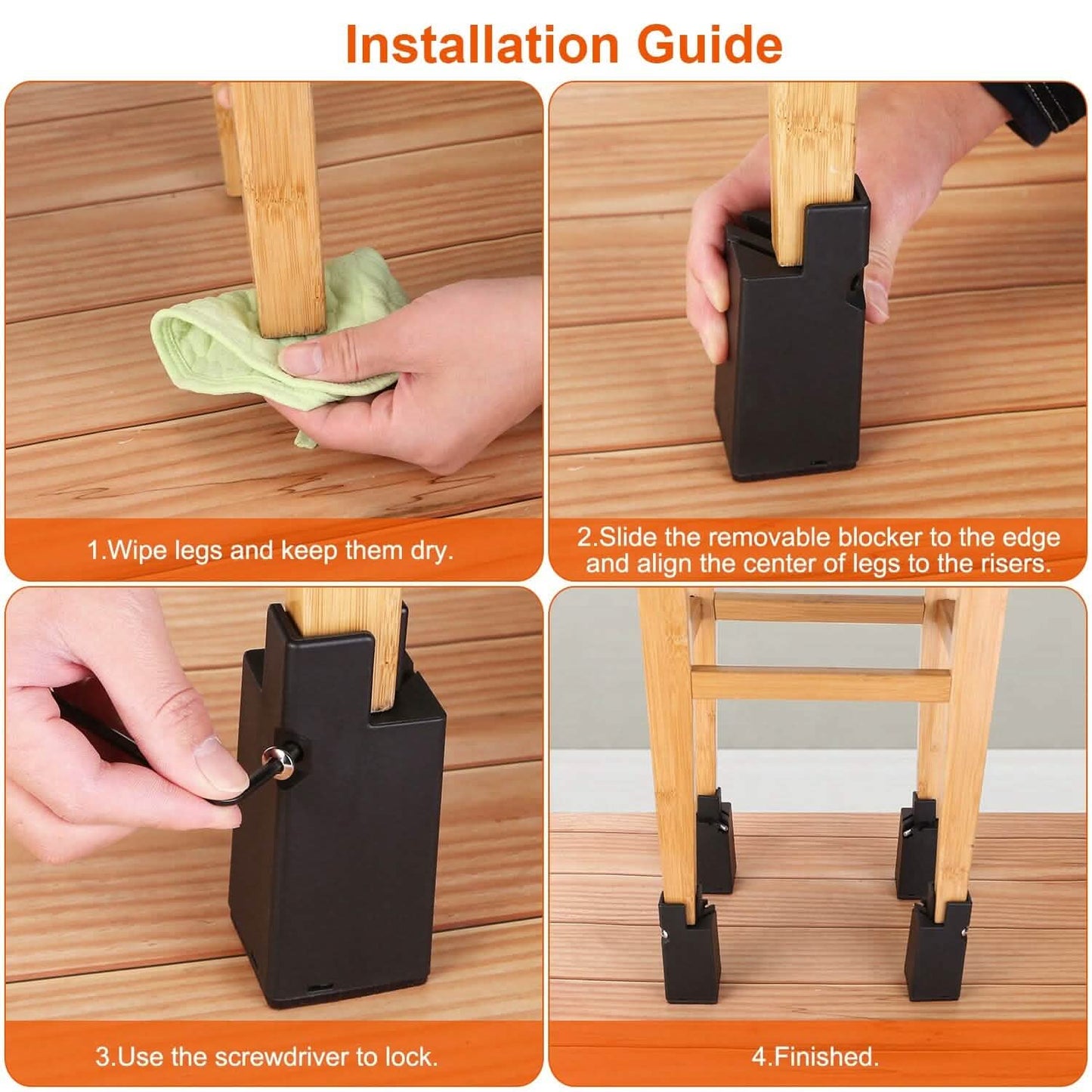 4-Piece: Adjustable Bed Riser with Screw Clamp Home Improvement - Tophatter Daily Deals