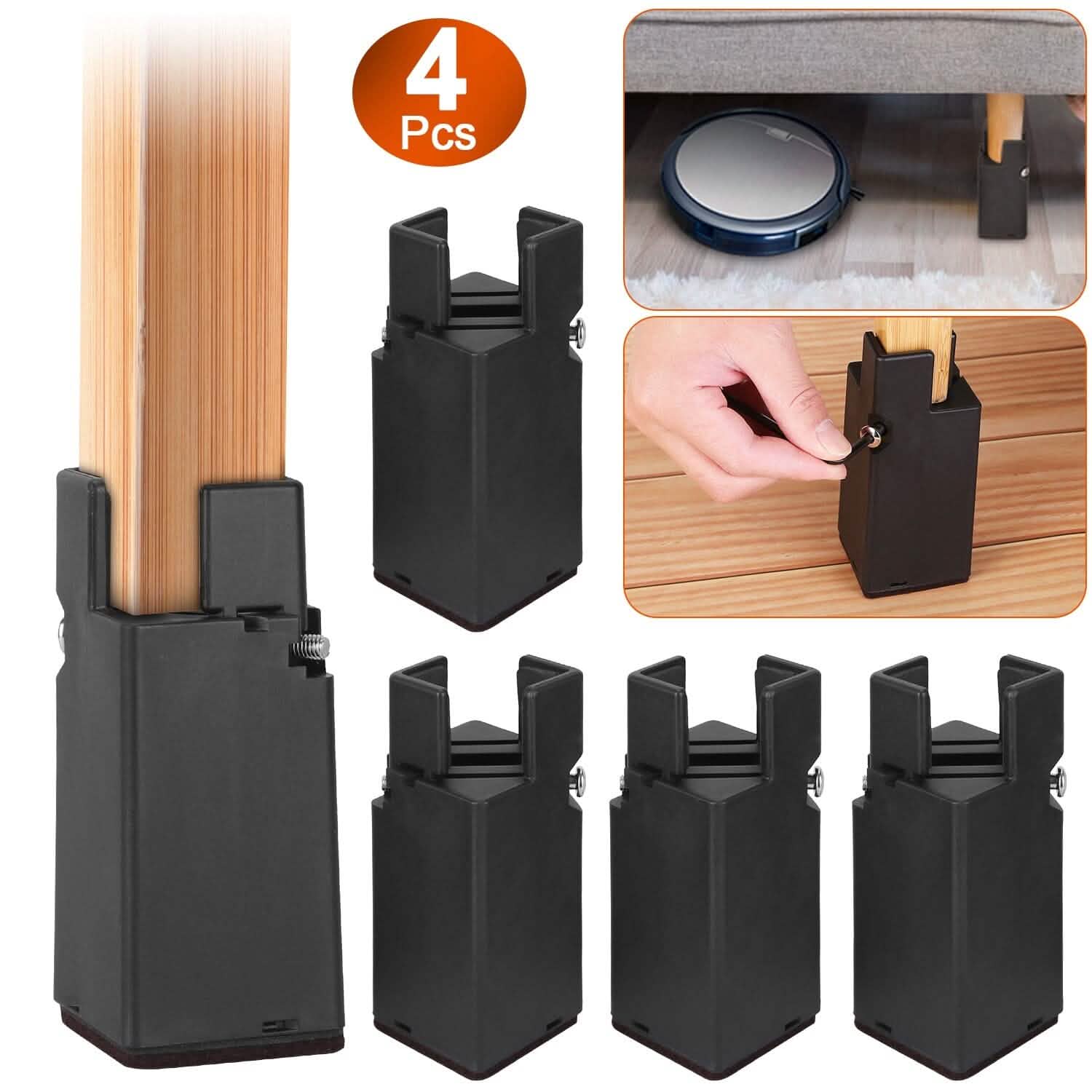 4-Piece: Adjustable Bed Riser with Screw Clamp Home Improvement - Tophatter Daily Deals