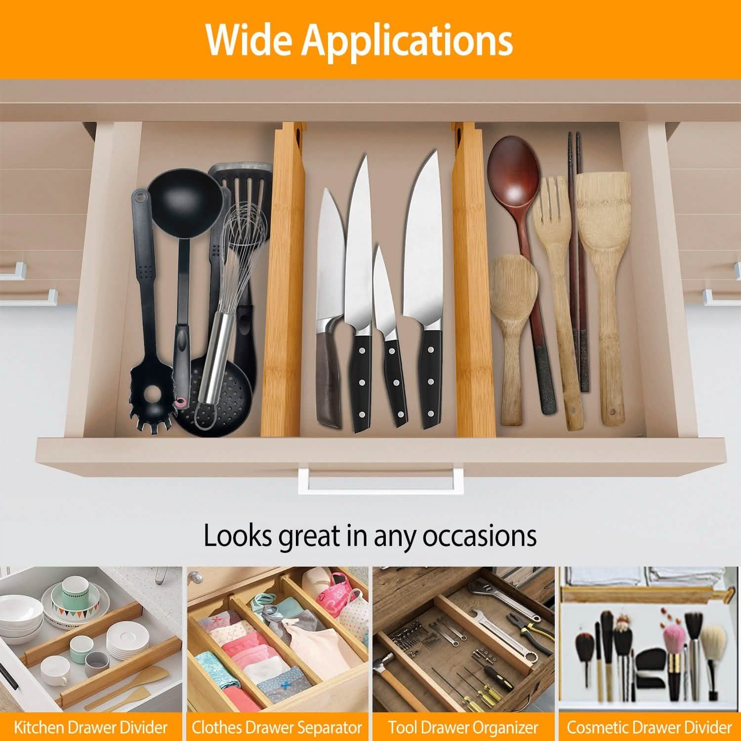 4-Piece: Adjustable Drawer Divider Storage & Organization - Tophatter Daily Deals