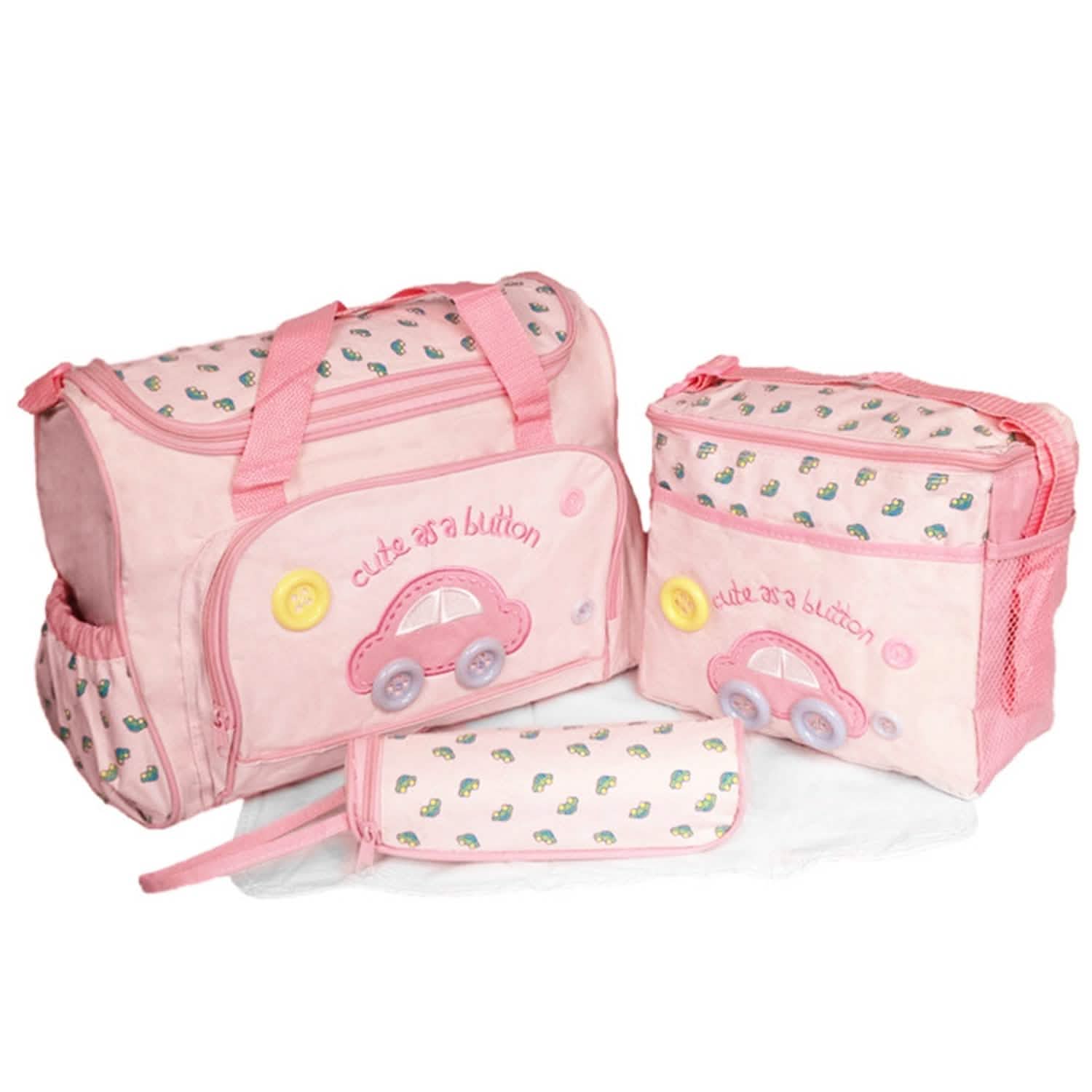 4-Piece: Baby Diaper Tote Bag Set Pink Baby Gear - Tophatter Daily Deals