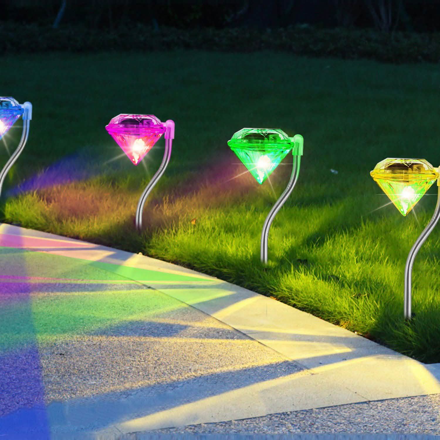 4-Piece: Solar Diamond LED Light Pathway Stake Decorative Lamp String & Fairy Lights - Tophatter Daily Deals