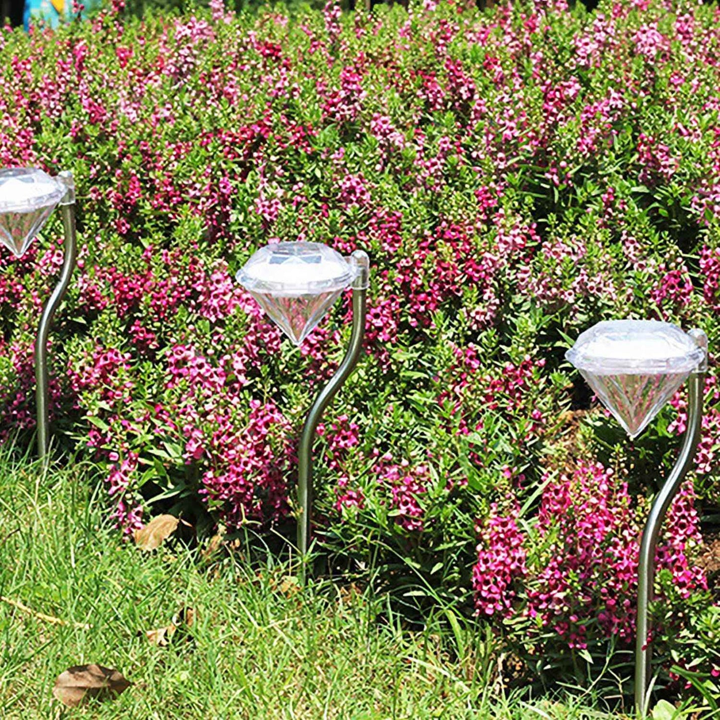 4-Piece: Solar Diamond LED Light Pathway Stake Decorative Lamp String & Fairy Lights - Tophatter Daily Deals