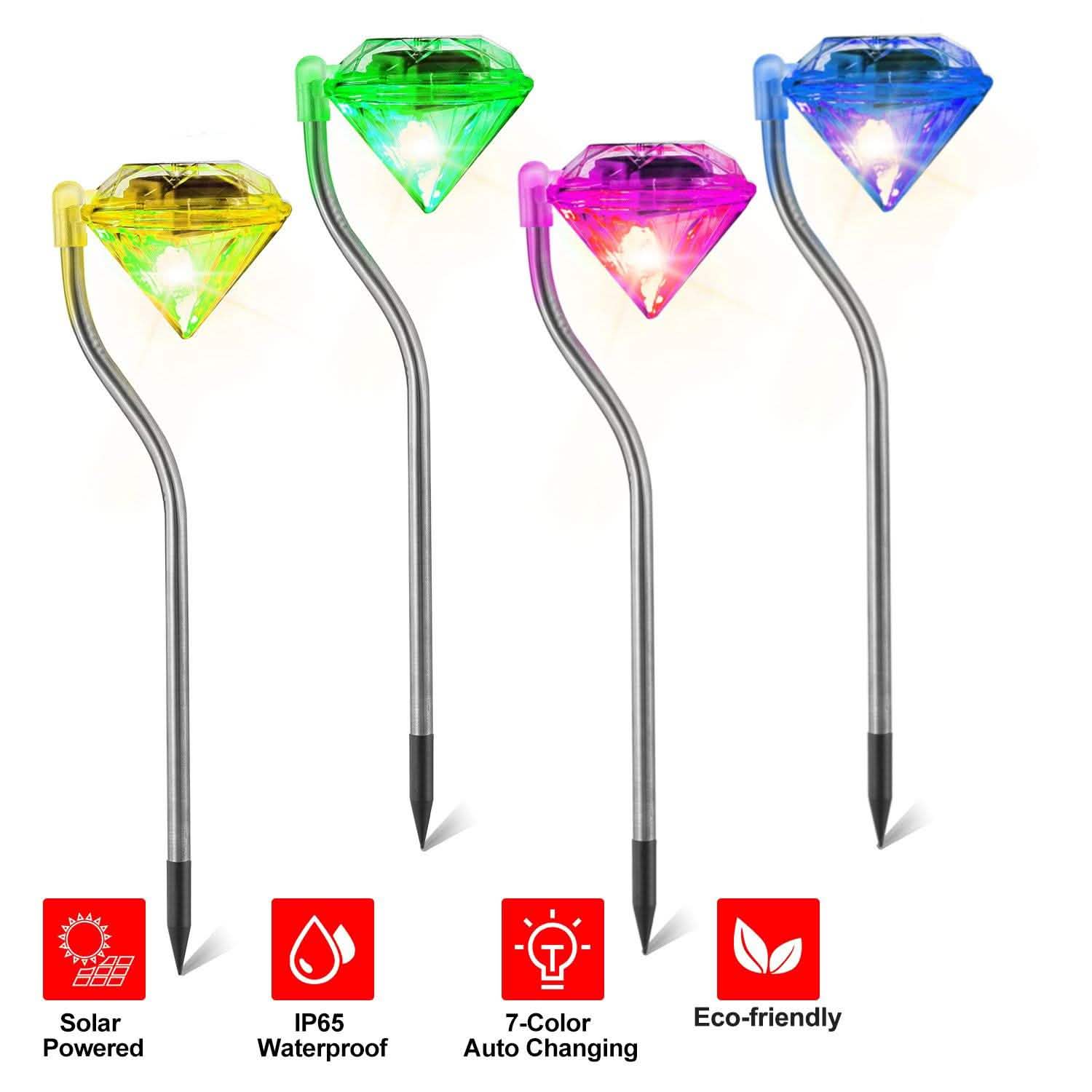 4-Piece: Solar Diamond LED Light Pathway Stake Decorative Lamp String & Fairy Lights - Tophatter Daily Deals
