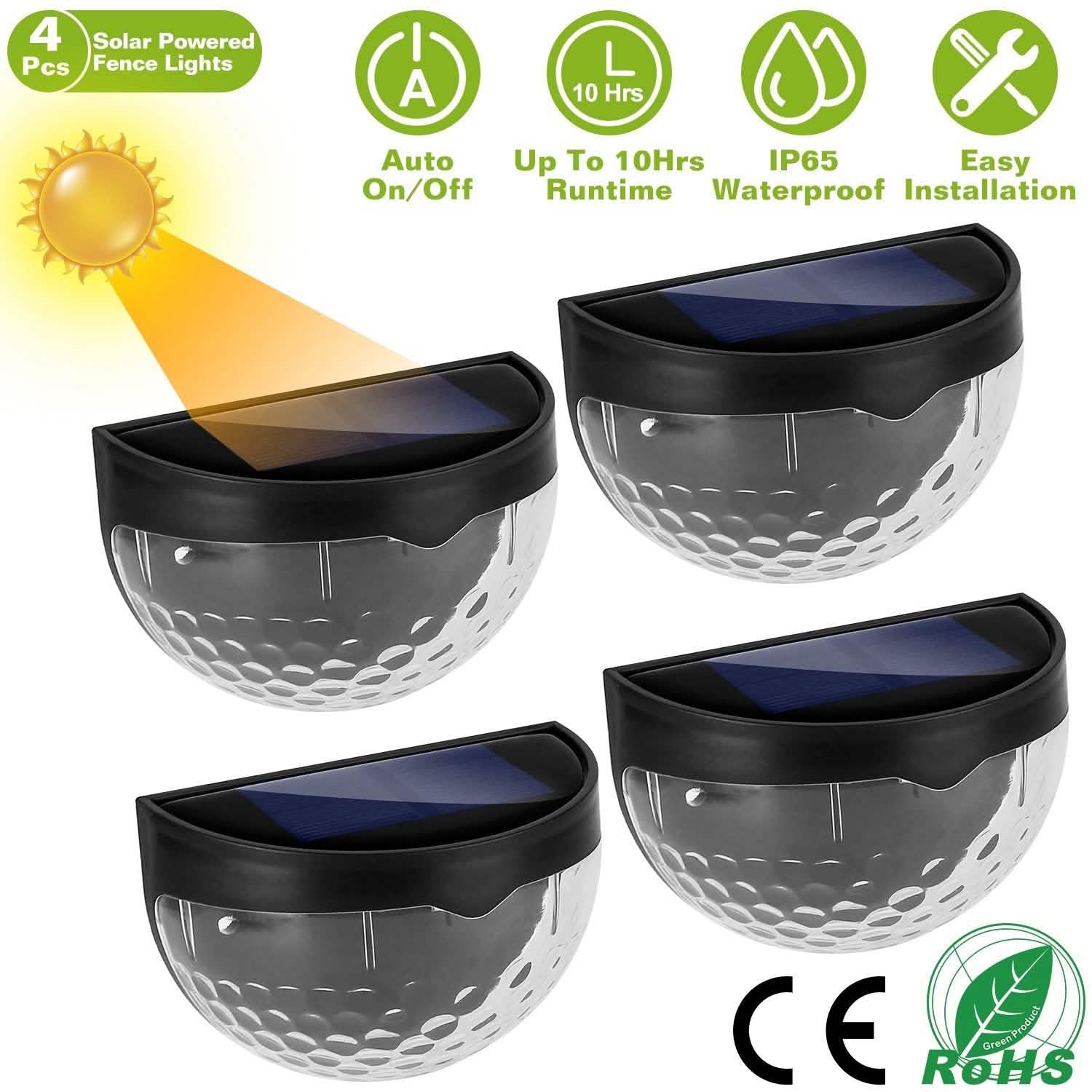 4-Piece: Solar Fence Outdoor Lights Outdoor Lighting - Tophatter Daily Deals