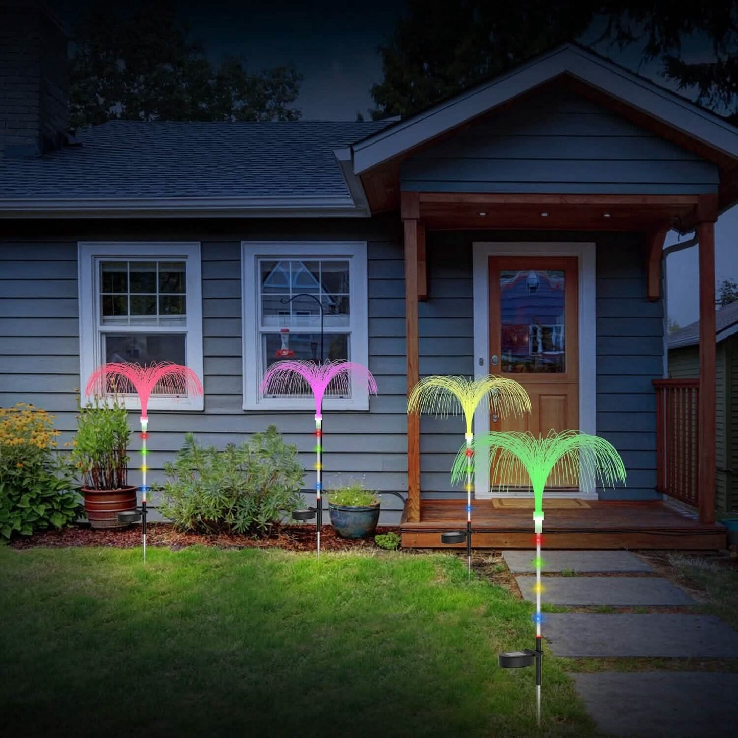 4-Piece: Solar Powered Jellyfish Lights Outdoor Lighting - Tophatter Daily Deals