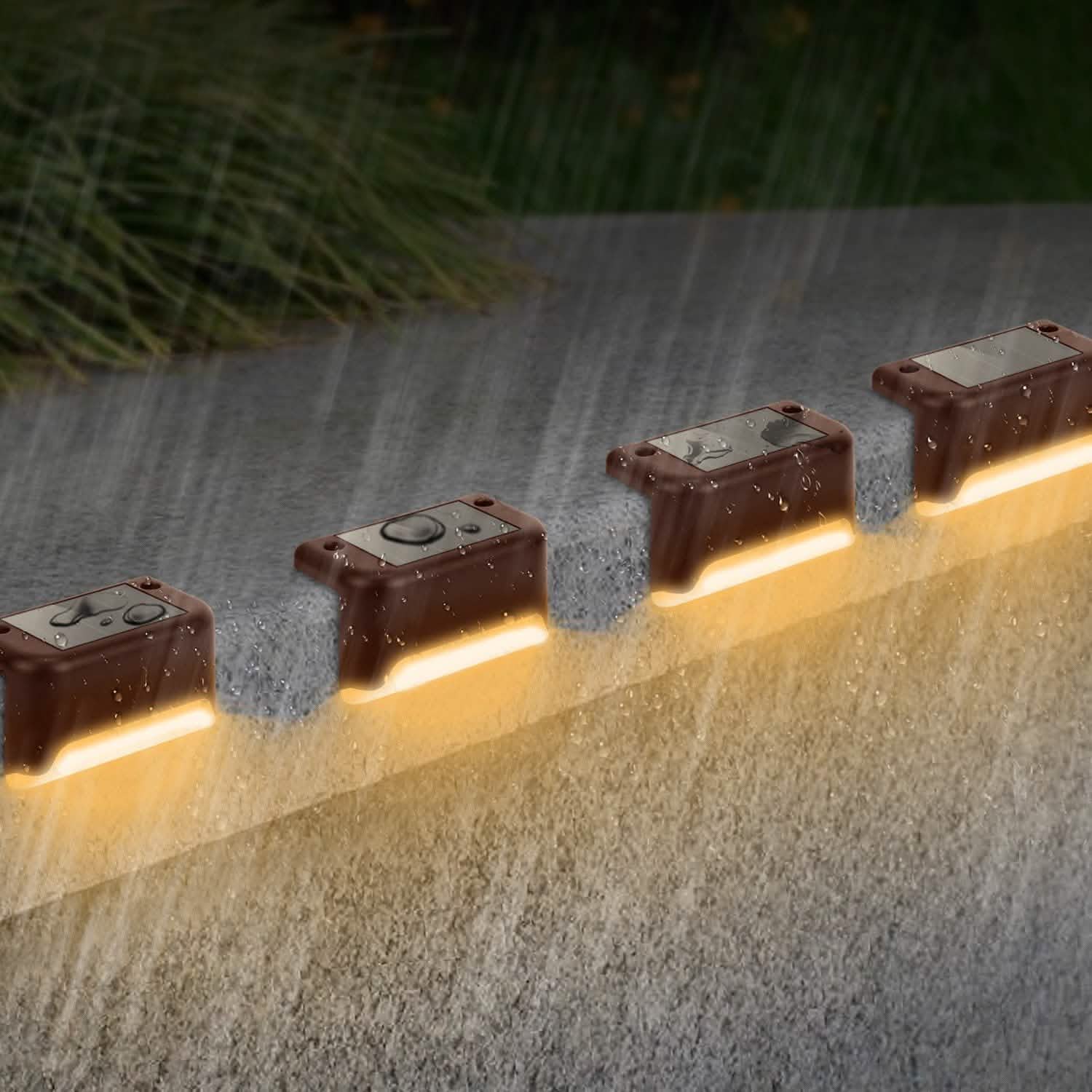 4-Piece: Solar Powered LED Step Lights Outdoor Lighting - Tophatter Daily Deals