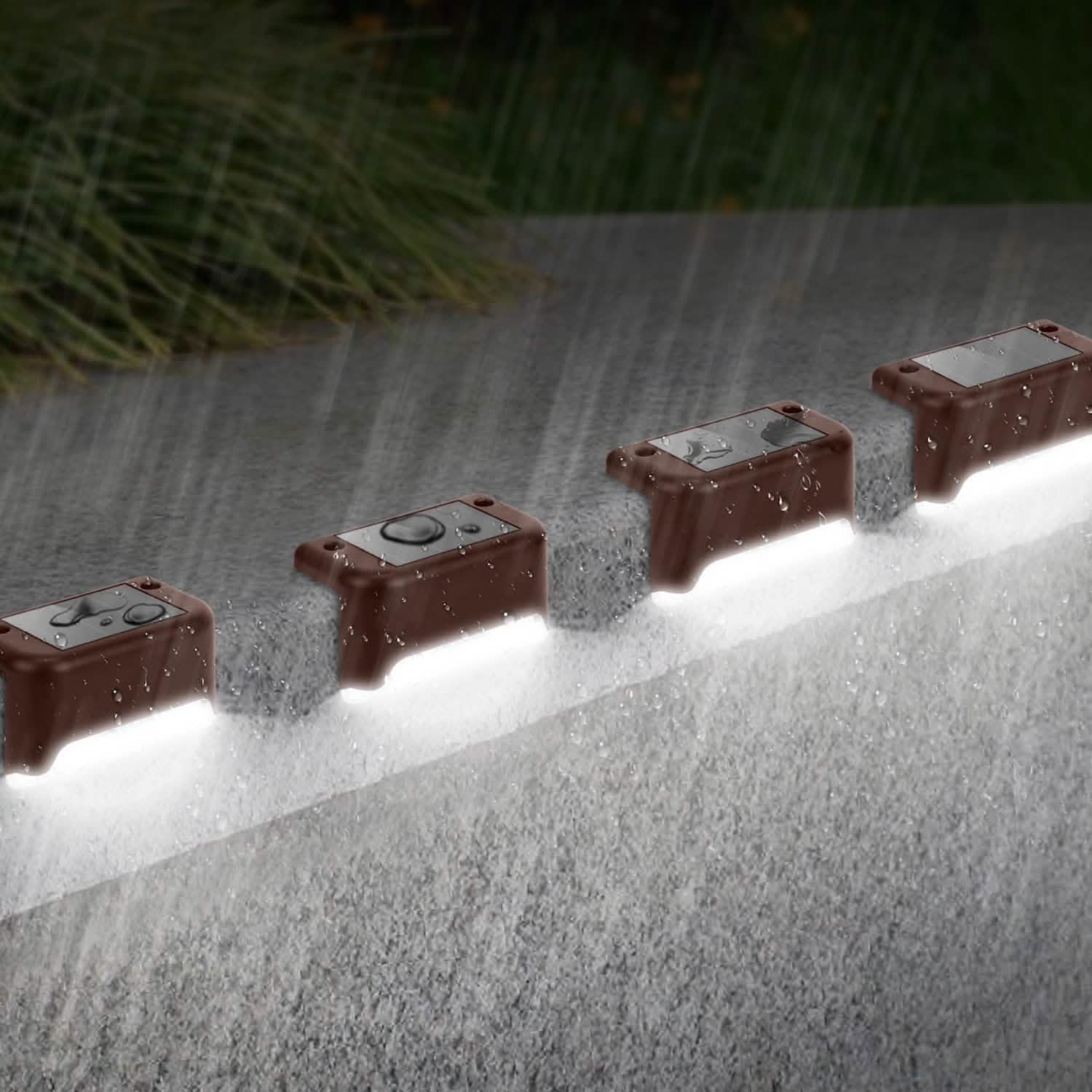 4-Piece: Solar Powered LED Step Lights Outdoor Lighting - Tophatter Daily Deals