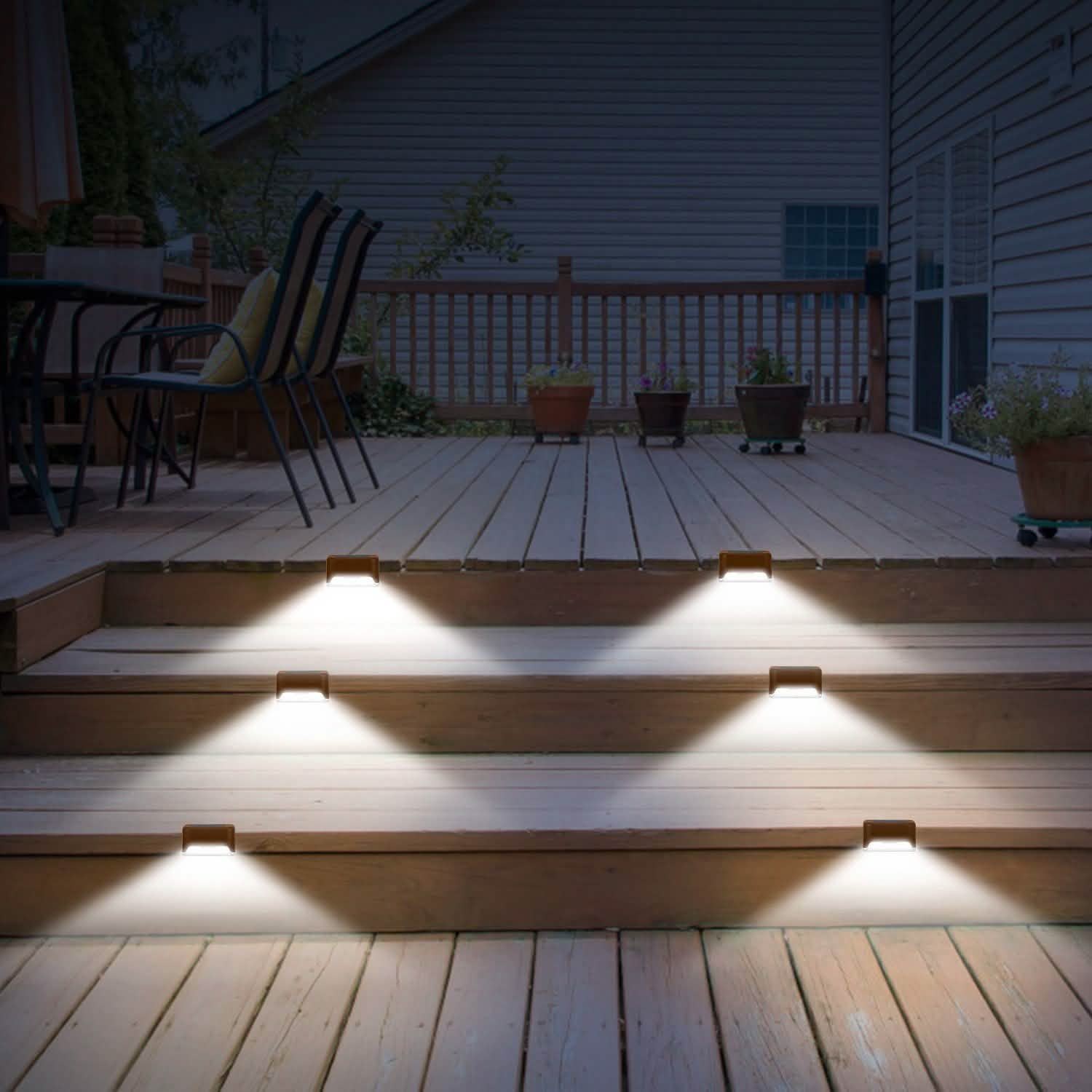 4-Piece: Solar Powered LED Step Lights Outdoor Lighting - Tophatter Daily Deals