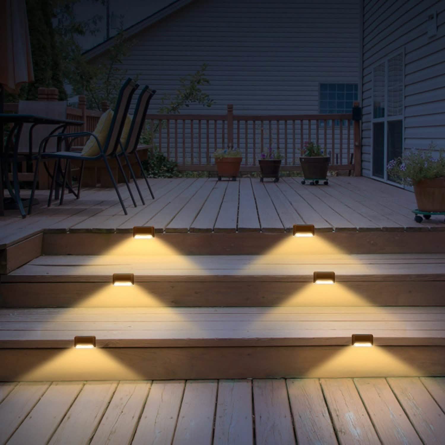 4-Piece: Solar Powered LED Step Lights Outdoor Lighting - Tophatter Daily Deals