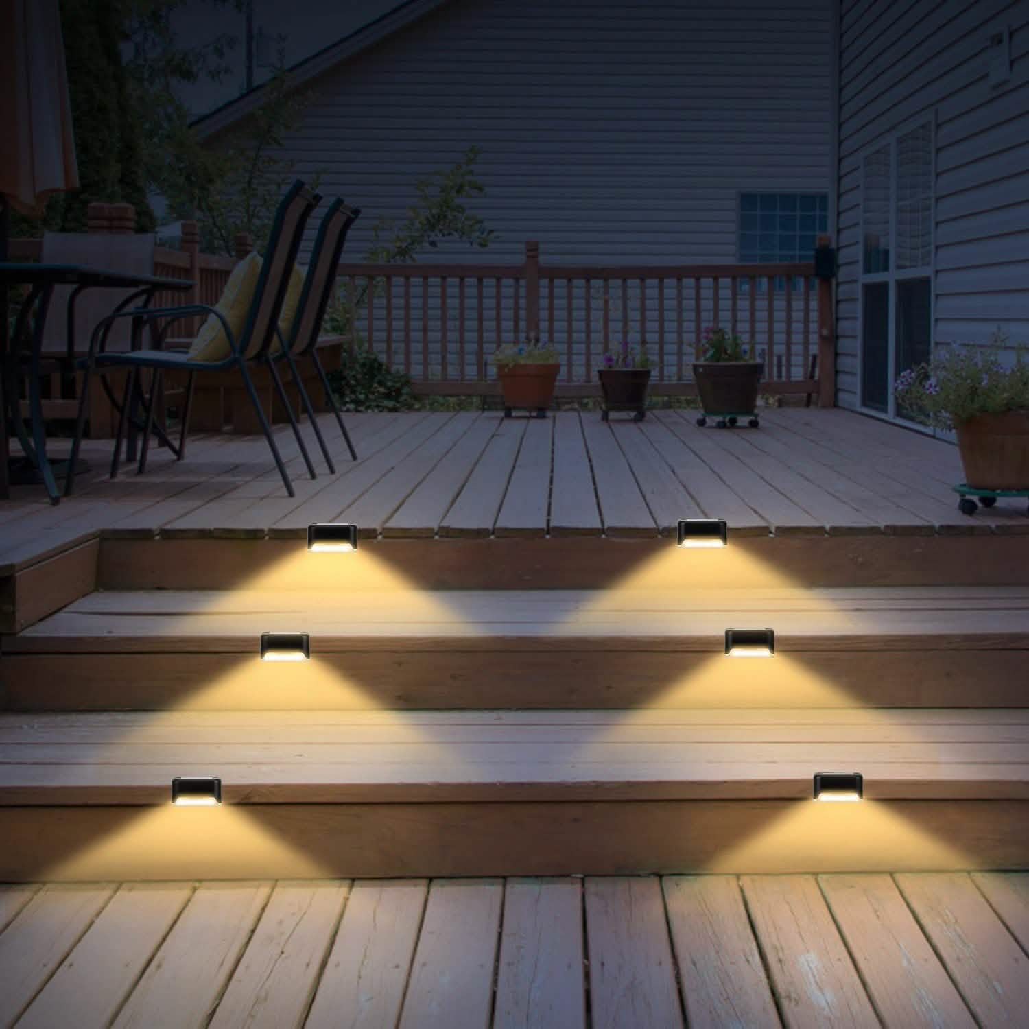 4-Piece: Solar Powered LED Step Lights Outdoor Lighting - Tophatter Daily Deals