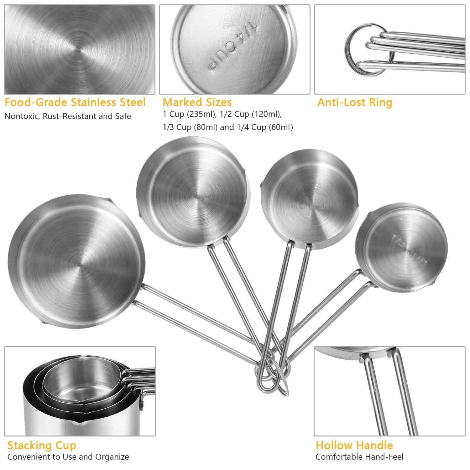 4-Piece: Stainless Steel Measuring Cups Stackable Kitchen Spoons Set Kitchen Tools & Gadgets - Tophatter Daily Deals