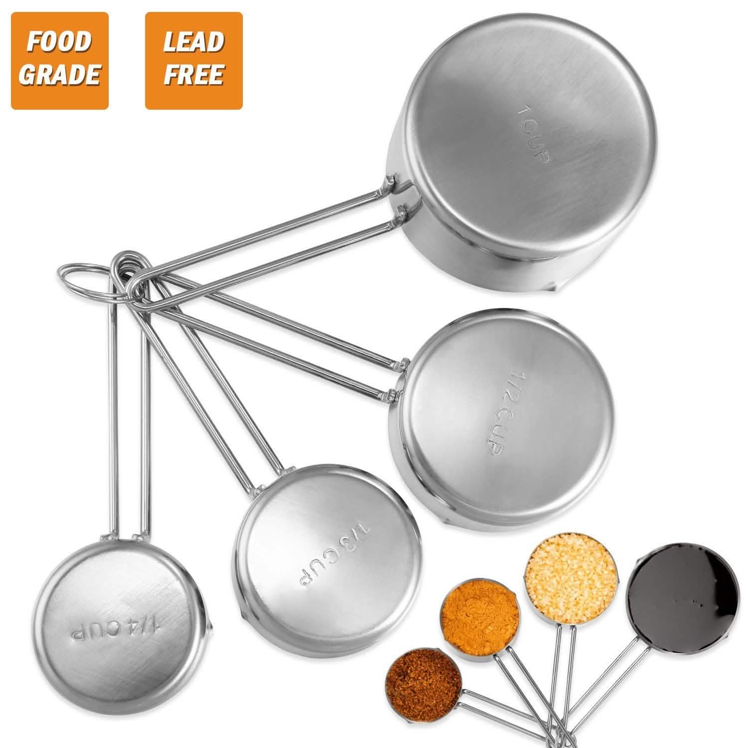 4-Piece: Stainless Steel Measuring Cups Stackable Kitchen Spoons Set Kitchen Tools & Gadgets - Tophatter Daily Deals