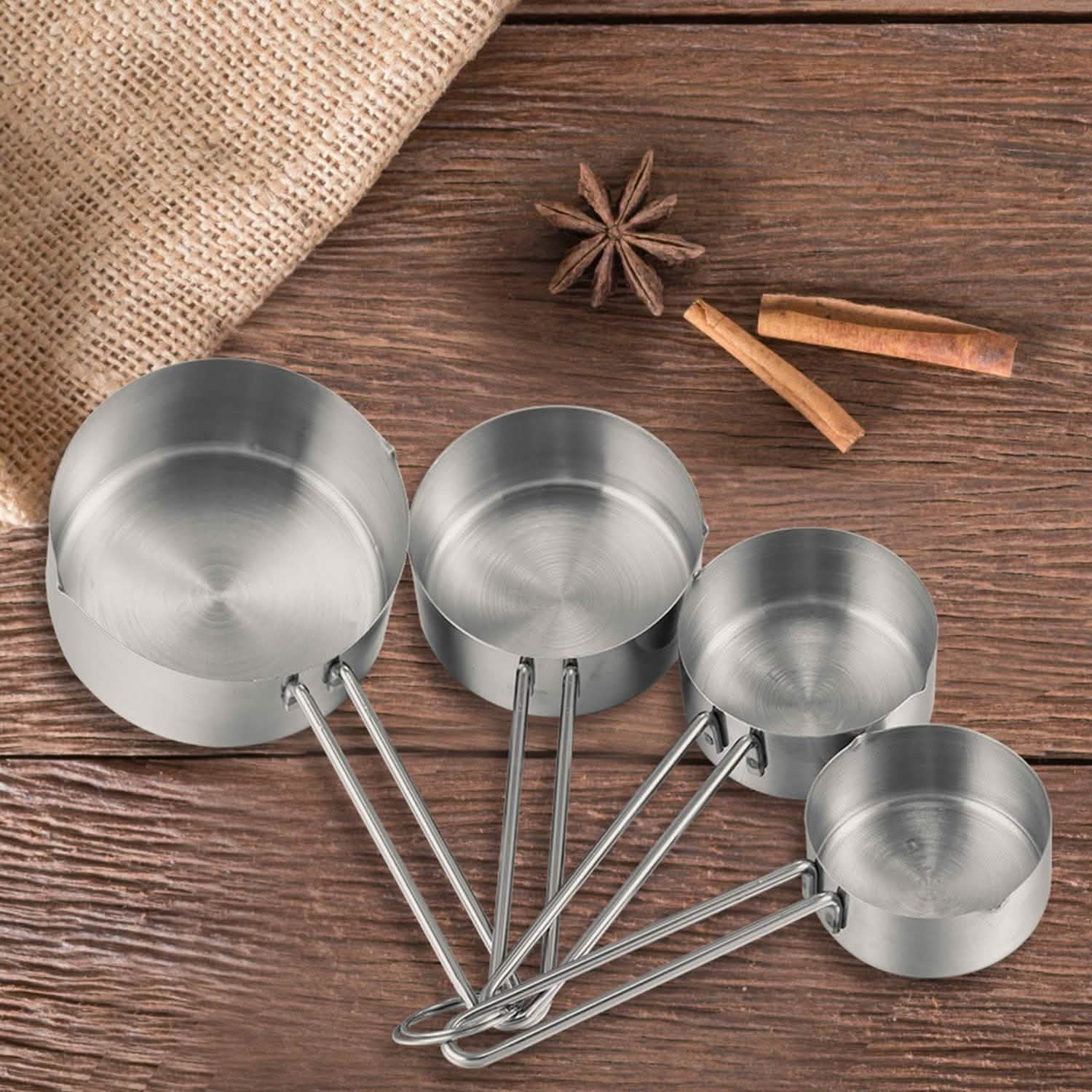 4-Piece: Stainless Steel Measuring Cups Stackable Kitchen Spoons Set Kitchen Tools & Gadgets - Tophatter Daily Deals