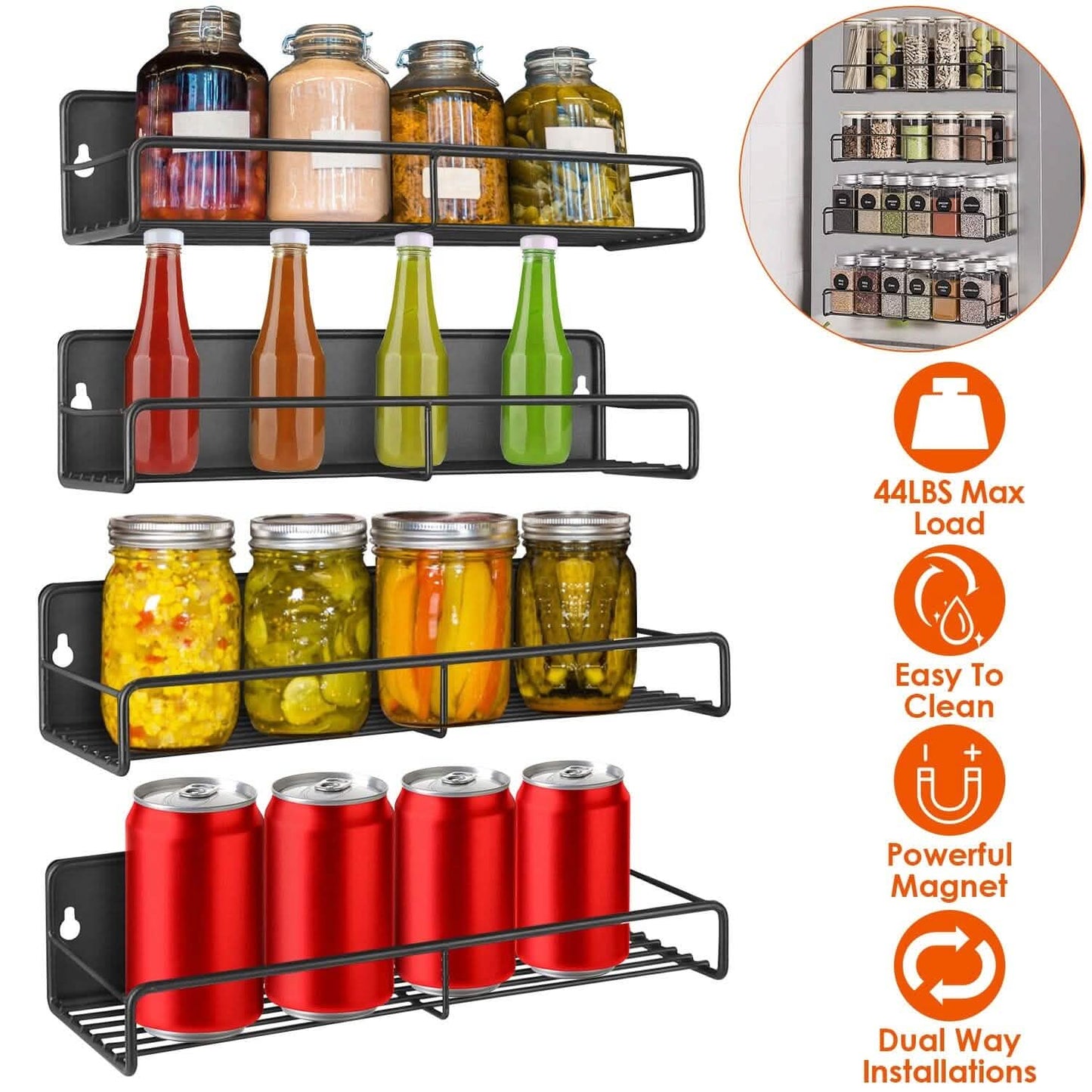 4-Piece: Strong Magnetic Spice Rack Organizer Kitchen Storage - Tophatter Daily Deals