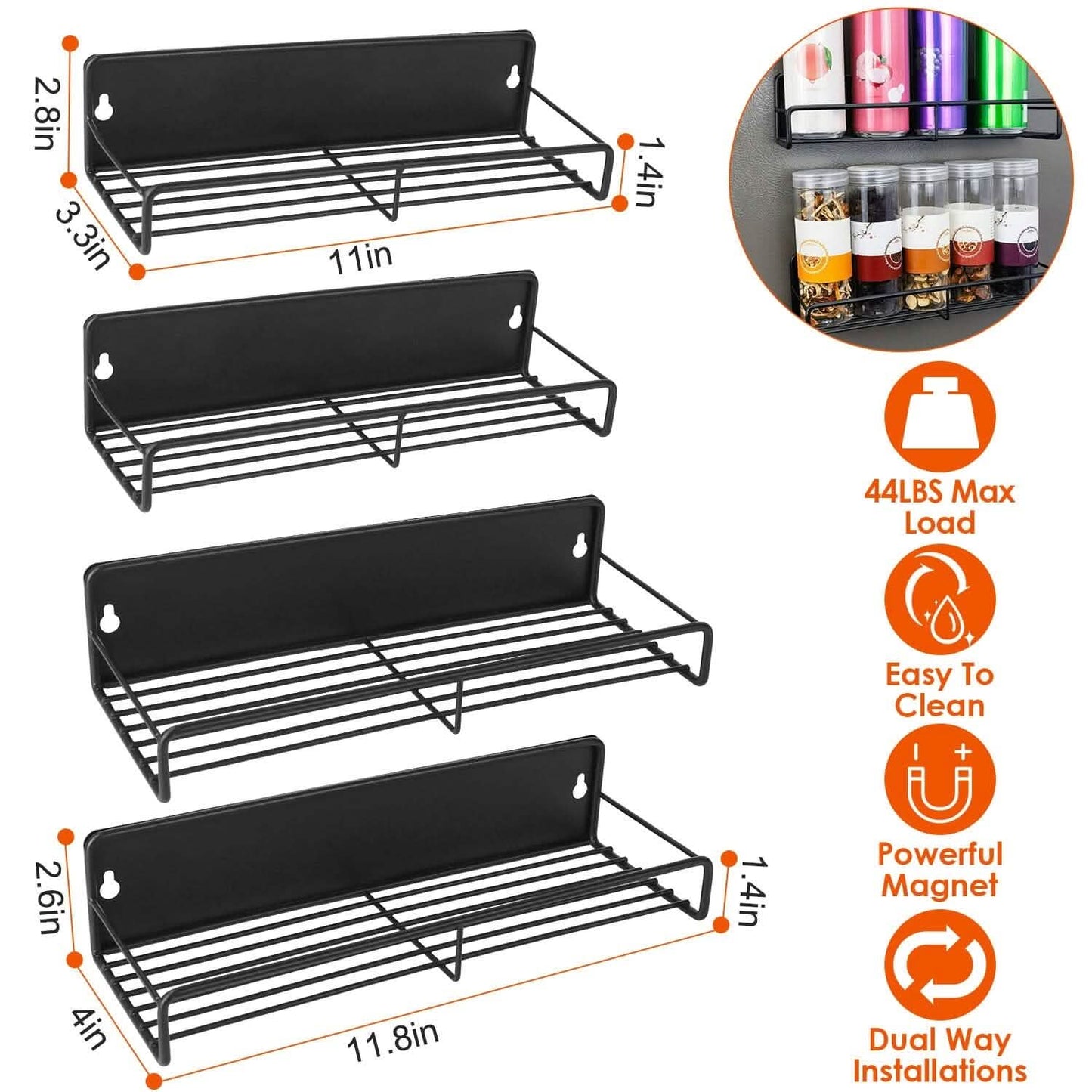4-Piece: Strong Magnetic Spice Rack Organizer Kitchen Storage - Tophatter Daily Deals