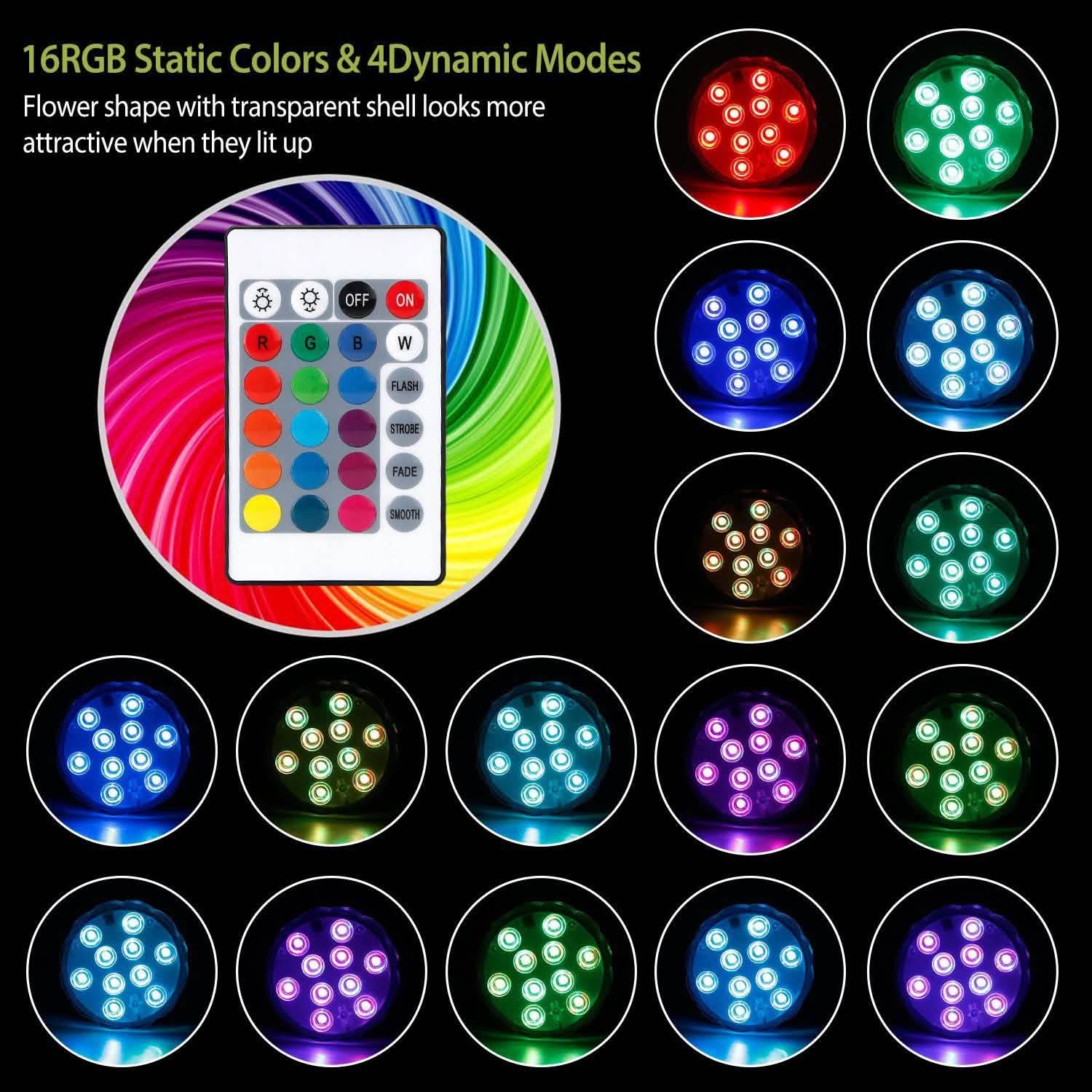 4-Piece: Submersible RGB LED Lights Indoor Lighting - Tophatter Daily Deals