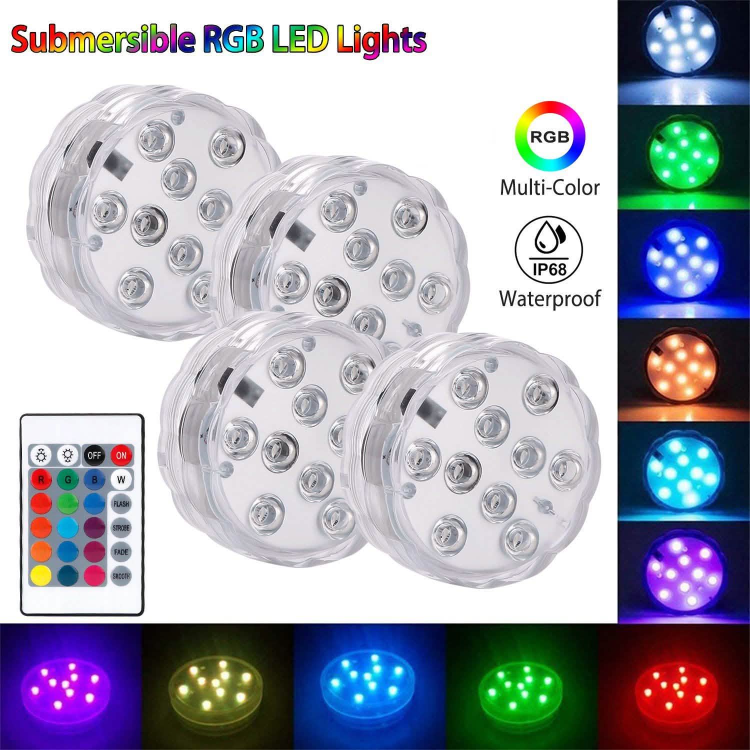 4-Piece: Submersible RGB LED Lights Indoor Lighting - Tophatter Daily Deals