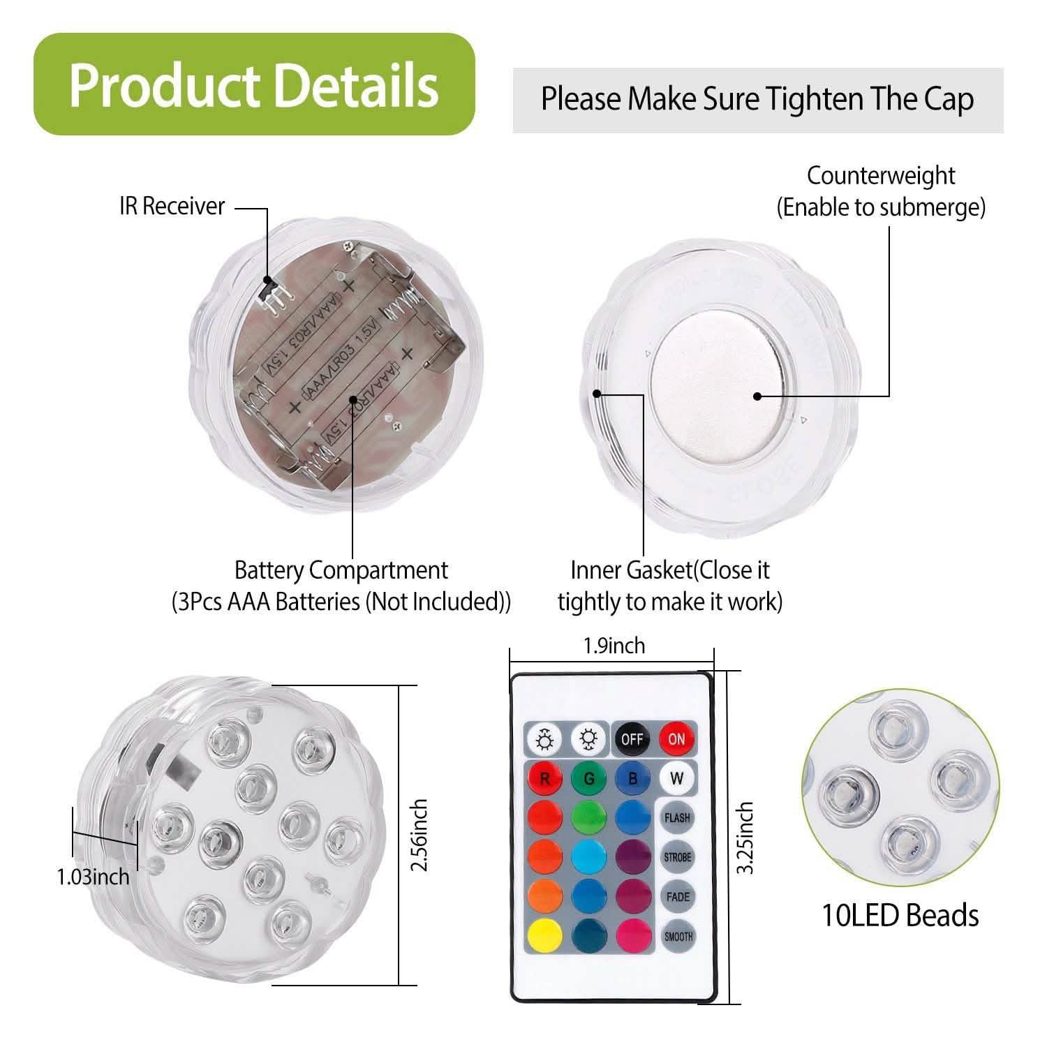 4-Piece: Submersible RGB LED Lights Indoor Lighting - Tophatter Daily Deals