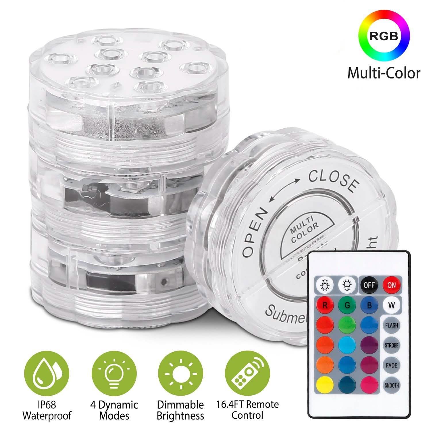 4-Piece: Submersible RGB LED Lights Indoor Lighting - Tophatter Daily Deals