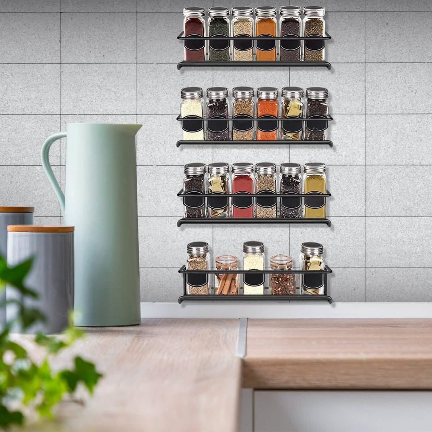 4-Piece: Wall Mount Spice Racks Kitchen Storage - Tophatter Daily Deals