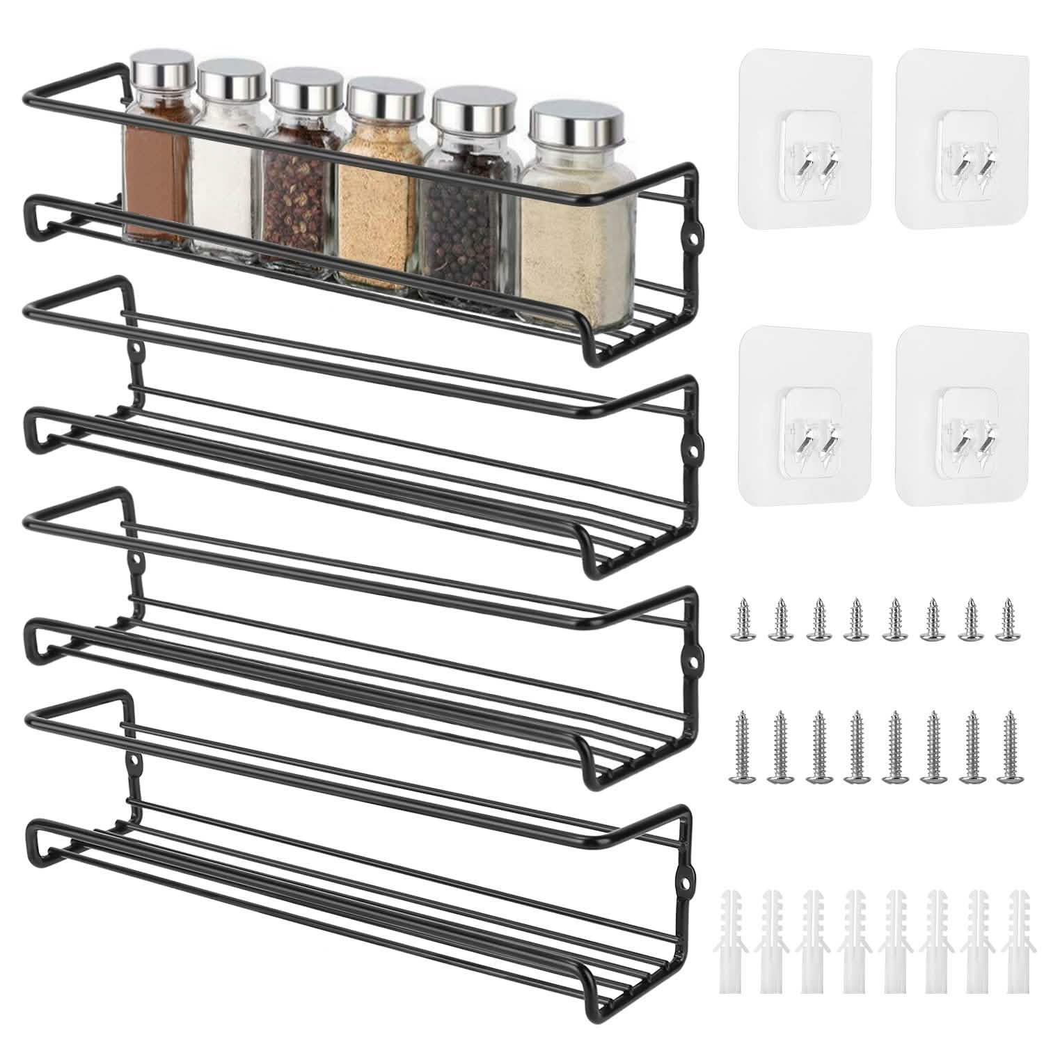 4-Piece: Wall Mount Spice Racks Kitchen Storage - Tophatter Daily Deals