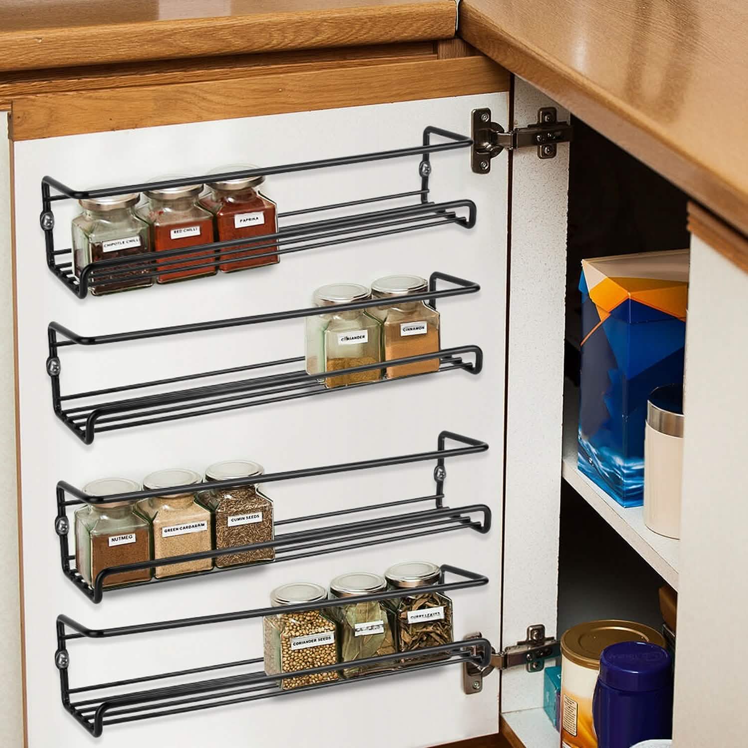 4-Piece: Wall Mount Spice Racks Kitchen Storage - Tophatter Daily Deals
