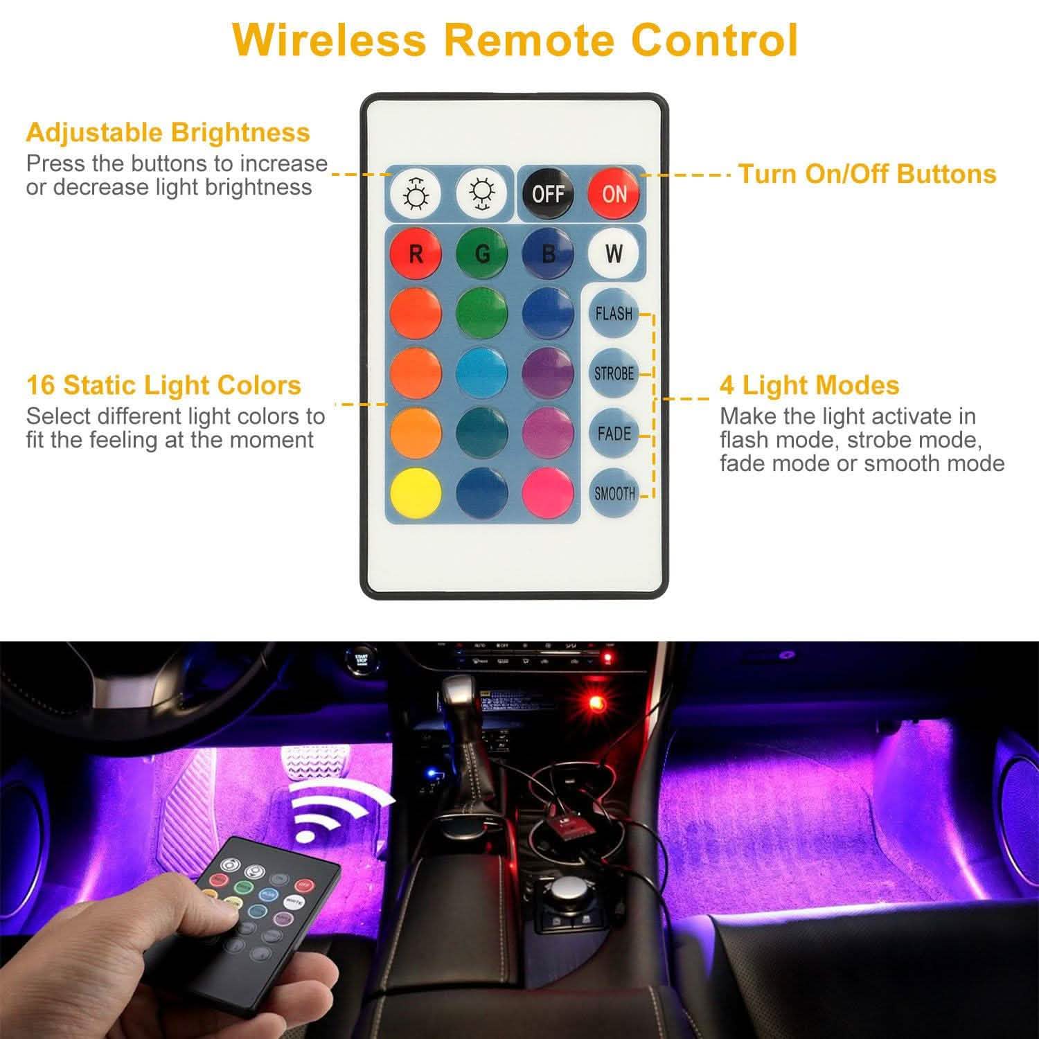 4-Pieces: 36 LEDs 12V Car Atmosphere Light Strip Automotive - Tophatter Daily Deals