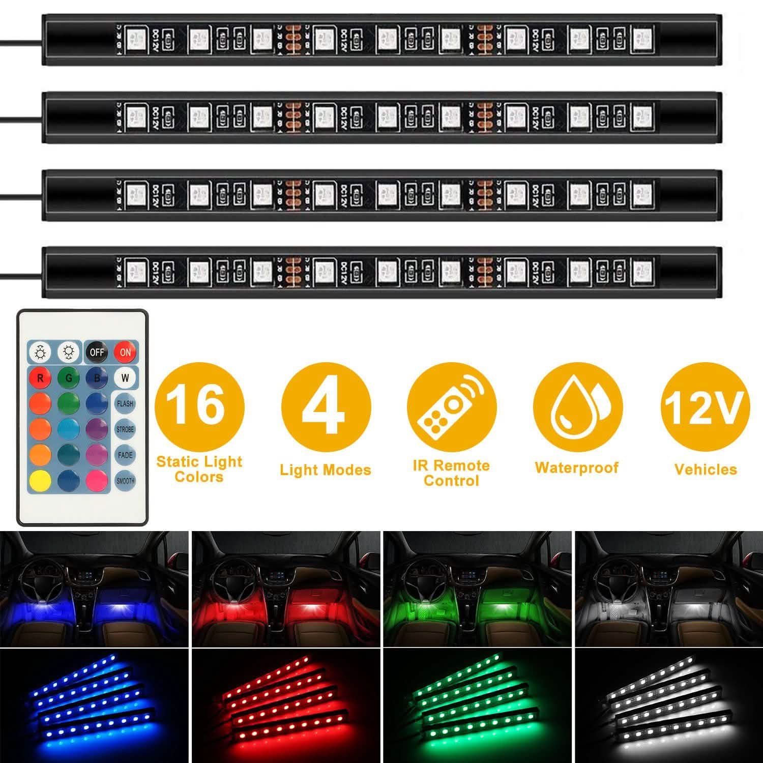 4-Pieces: 36 LEDs 12V Car Atmosphere Light Strip Automotive - Tophatter Daily Deals