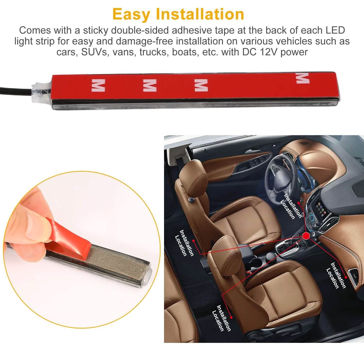 4-Pieces: 36 LEDs 12V Car Atmosphere Light Strip Automotive - Tophatter Daily Deals