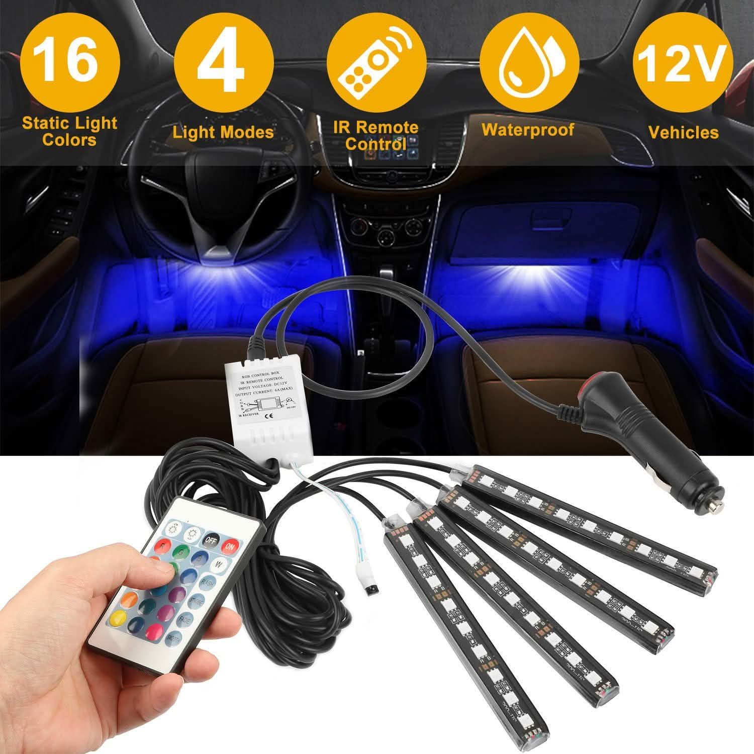 4-Pieces: 36 LEDs 12V Car Atmosphere Light Strip Automotive - Tophatter Daily Deals