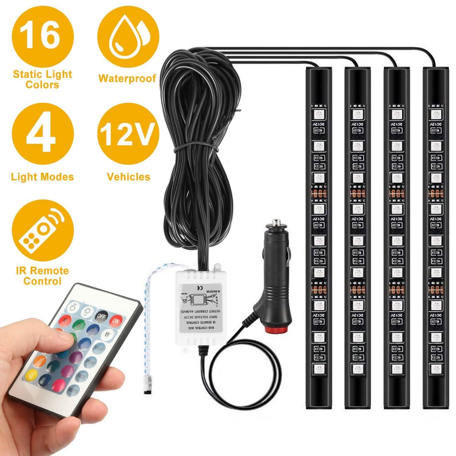 4-Pieces: 36 LEDs 12V Car Atmosphere Light Strip Automotive - Tophatter Daily Deals