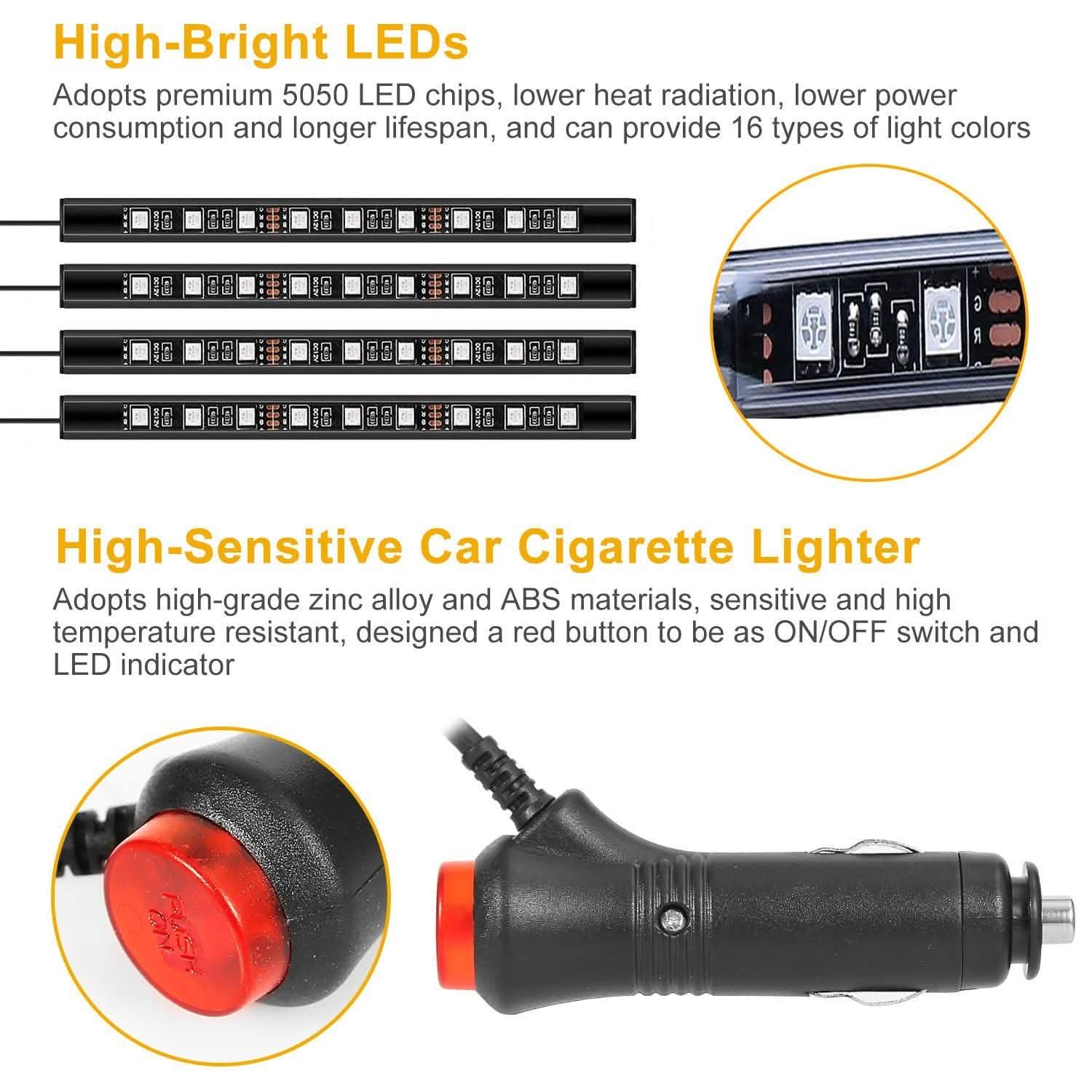 4-Pieces: 36 LEDs 12V Car Atmosphere Light Strip Automotive - Tophatter Daily Deals