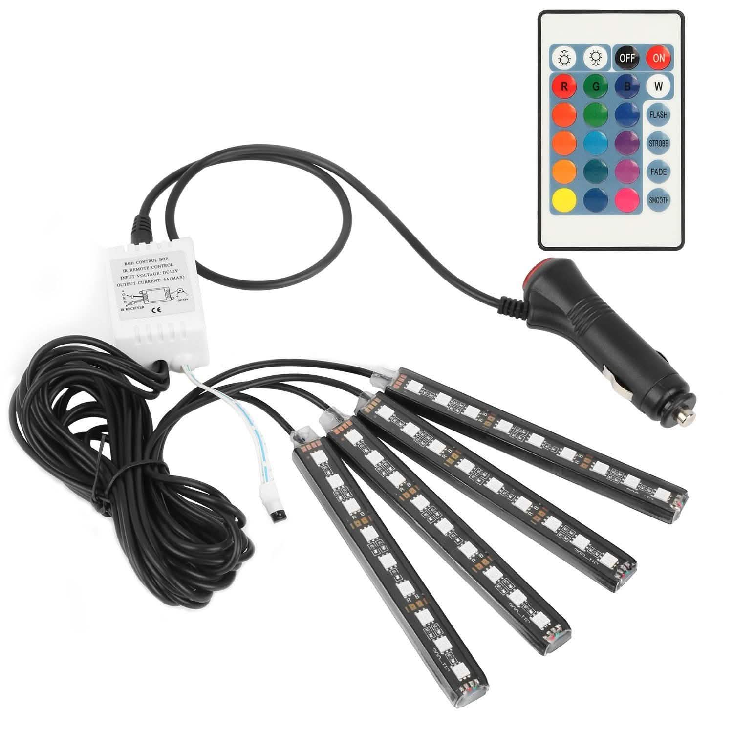 4-Pieces: 36 LEDs 12V Car Atmosphere Light Strip Automotive - Tophatter Daily Deals