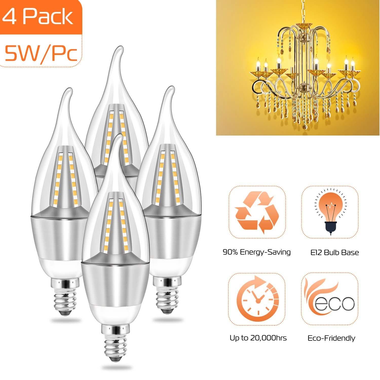 4-Pieces: 5W E12 Candelaria Bulbs Indoor Lighting - Tophatter Daily Deals