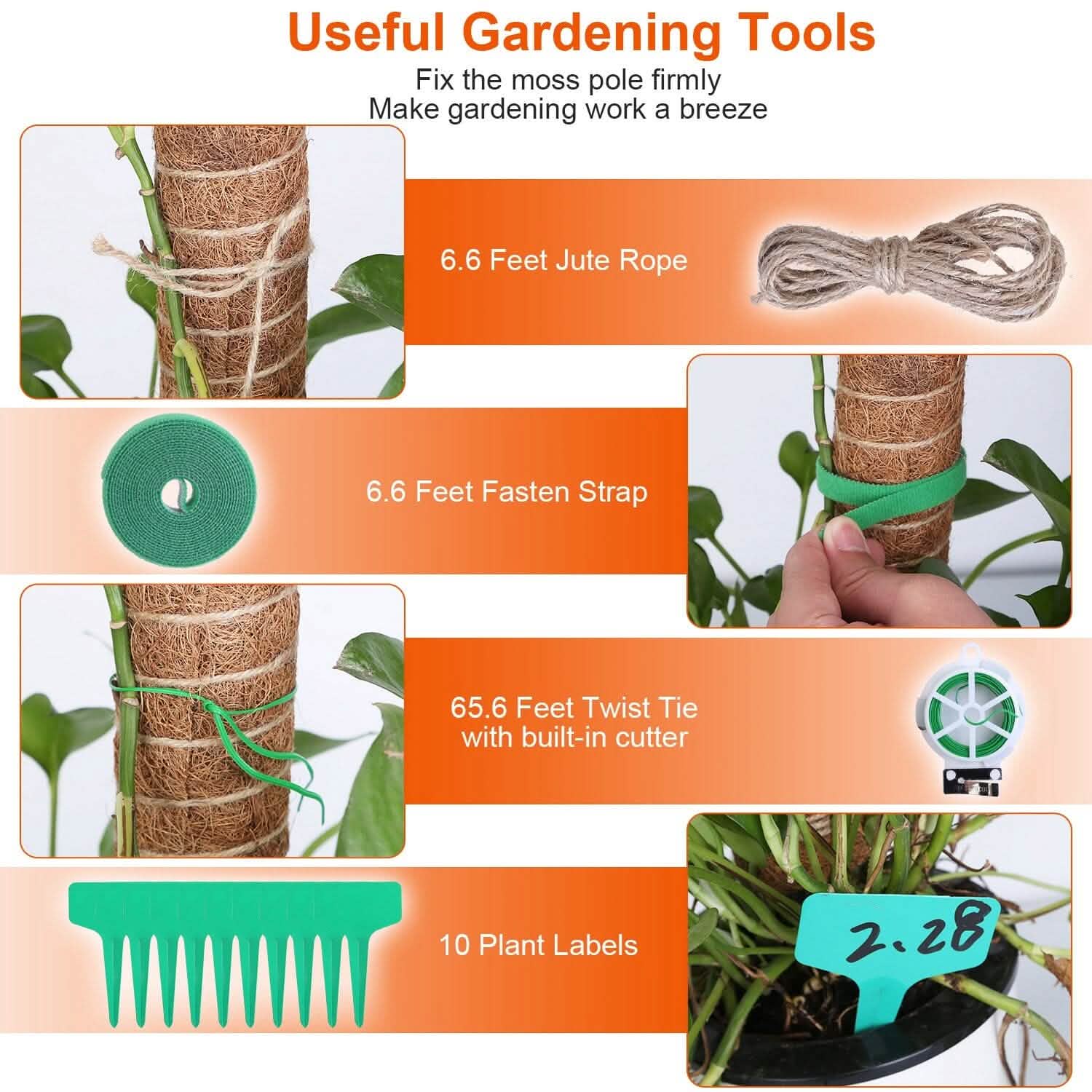 4-Pieces: Coco Coir Extendable Moss Pole for Climbing Plants Garden & Patio - Tophatter Daily Deals