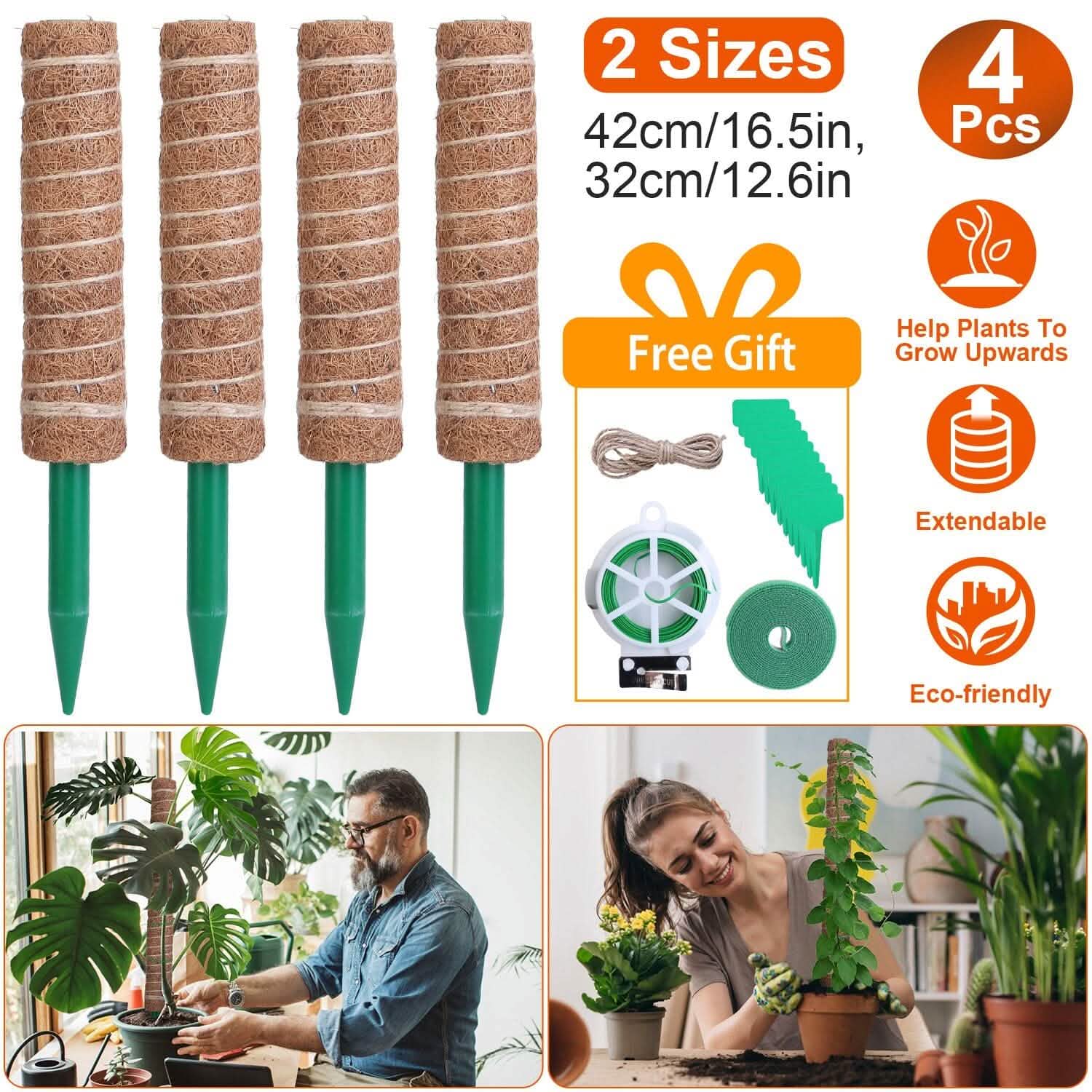 4-Pieces: Coco Coir Extendable Moss Pole for Climbing Plants Garden & Patio - Tophatter Daily Deals