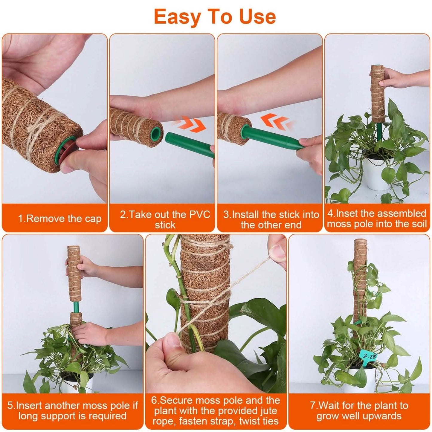 4-Pieces: Coco Coir Extendable Moss Pole for Climbing Plants Garden & Patio - Tophatter Daily Deals