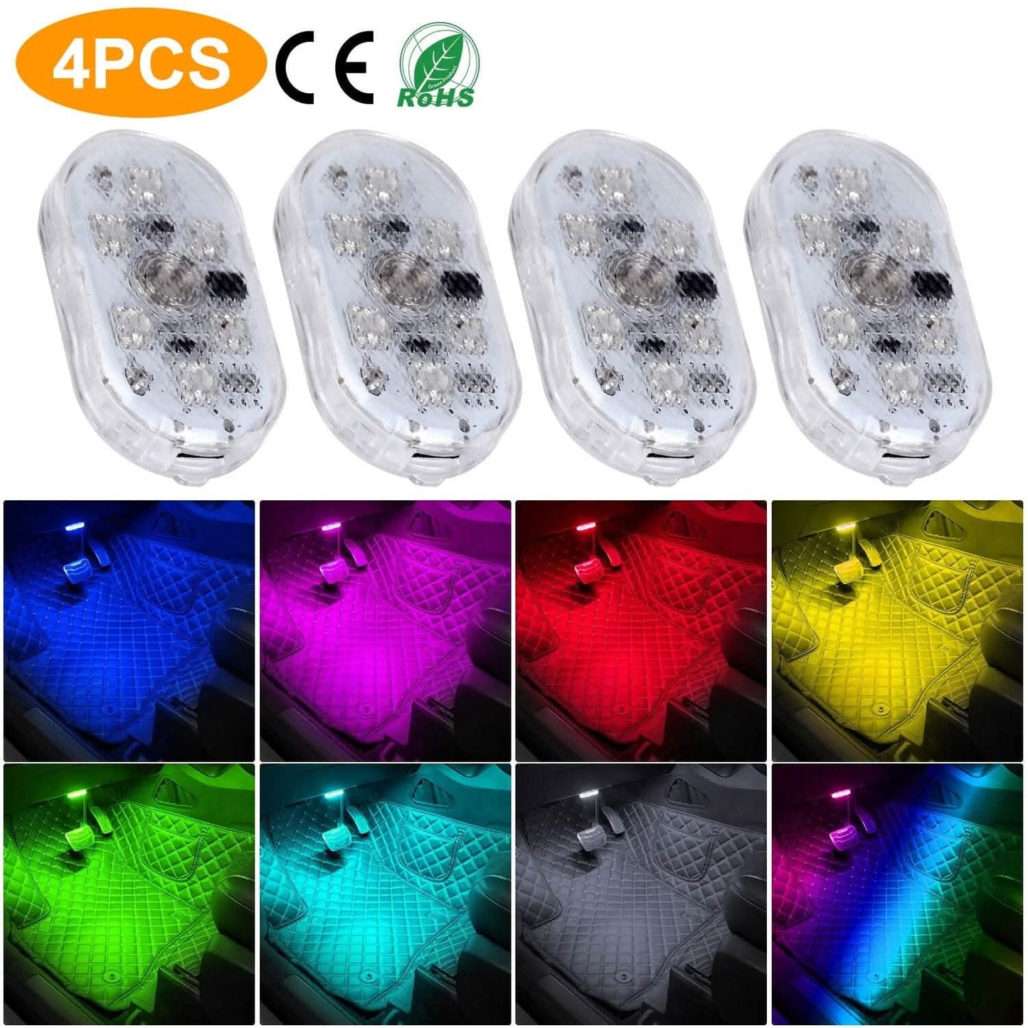 4-Pieces: Cordless Car Interior Light USB Rechargeable Automotive - Tophatter Daily Deals