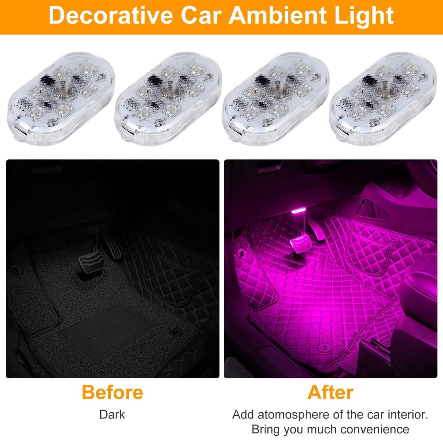 4-Pieces: Cordless Car Interior Light USB Rechargeable Automotive - Tophatter Daily Deals