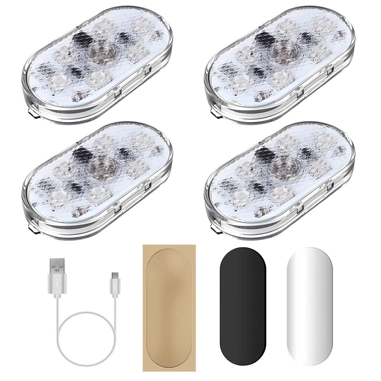 4-Pieces: Cordless Car Interior Light USB Rechargeable Automotive - Tophatter Daily Deals