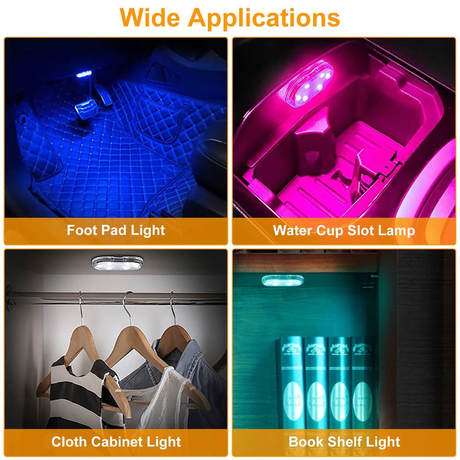 4-Pieces: Cordless Car Interior Light USB Rechargeable Automotive - Tophatter Daily Deals