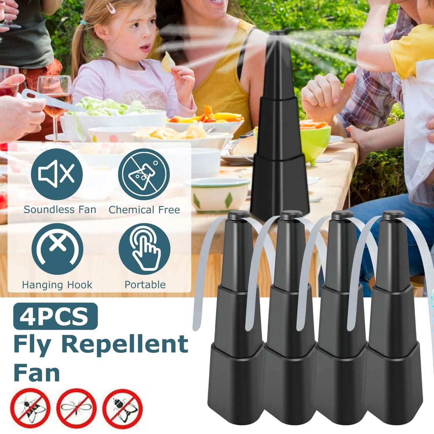 4-Pieces: Fly Repellent Fan Table Top Battery Powered Bug Deterrent Pest Control - Tophatter Daily Deals